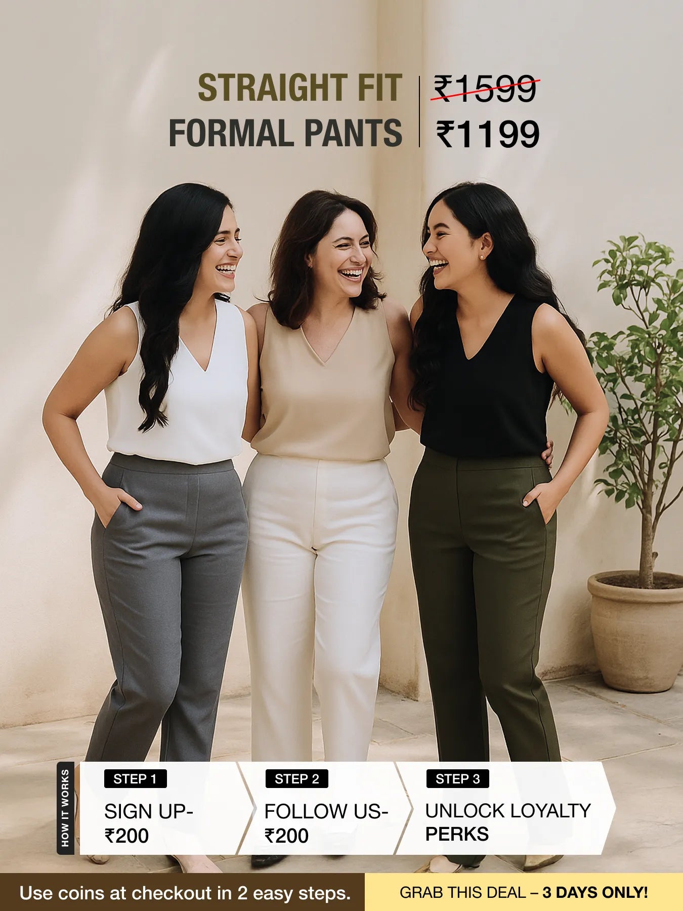 Women White Straight Fit Formal Pants