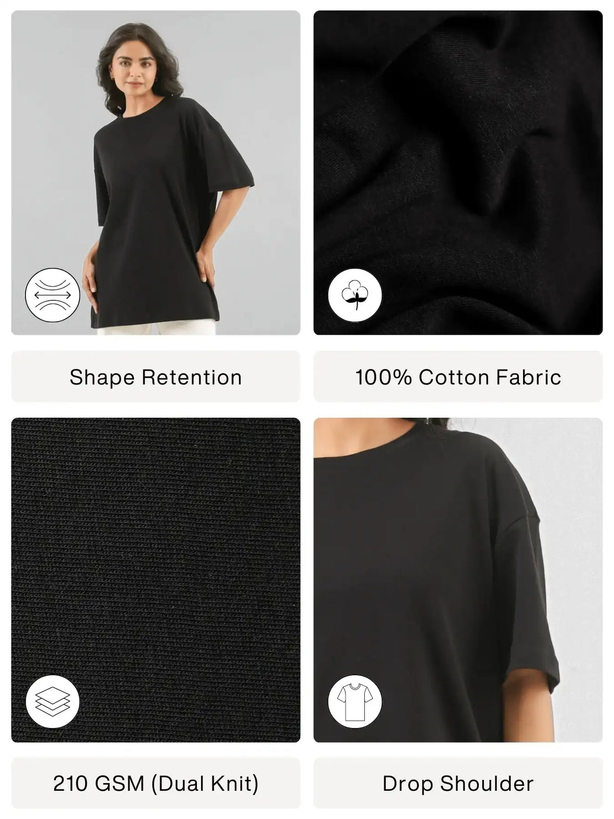 Women Black Oversized T-shirt - Black