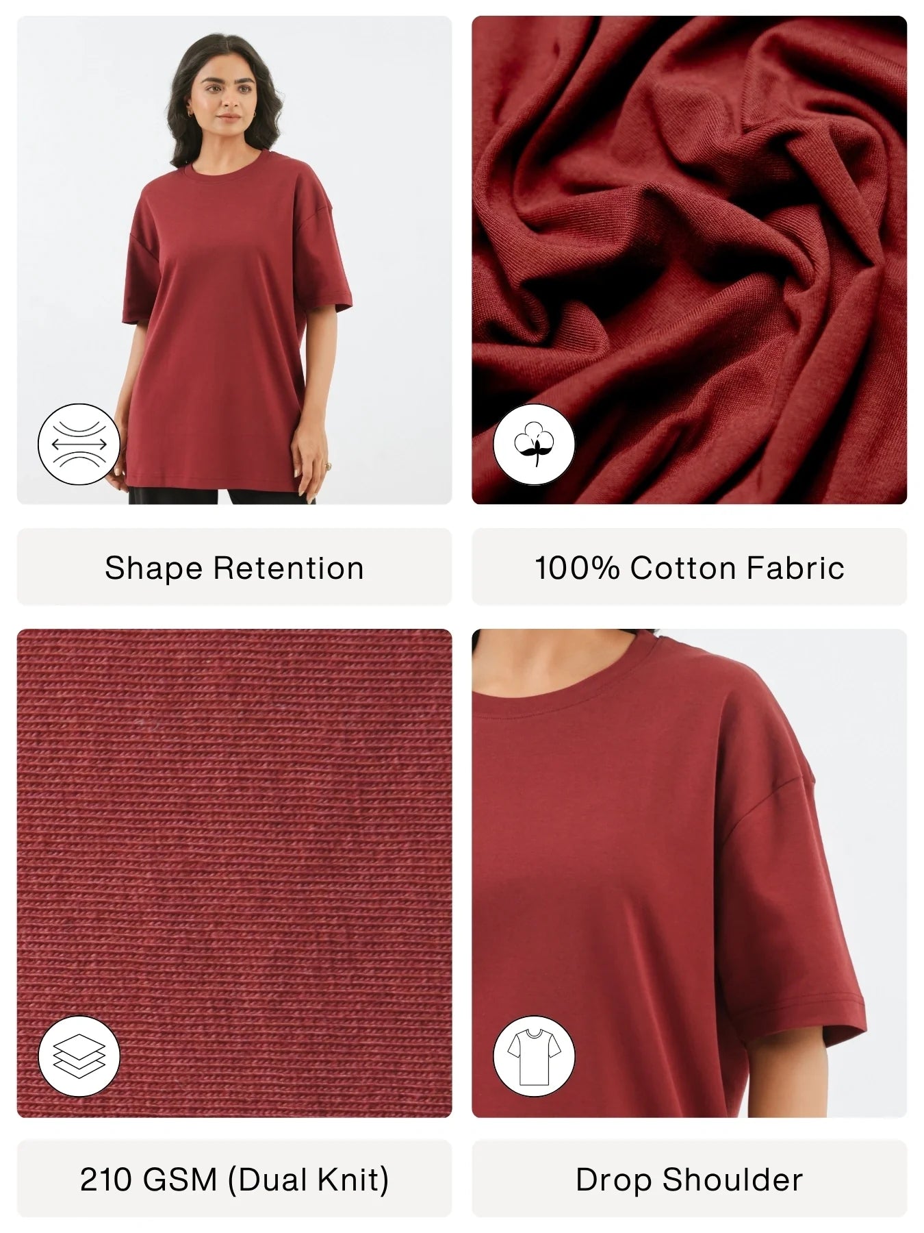 Women Maroon Oversized T-shirt - Maroon