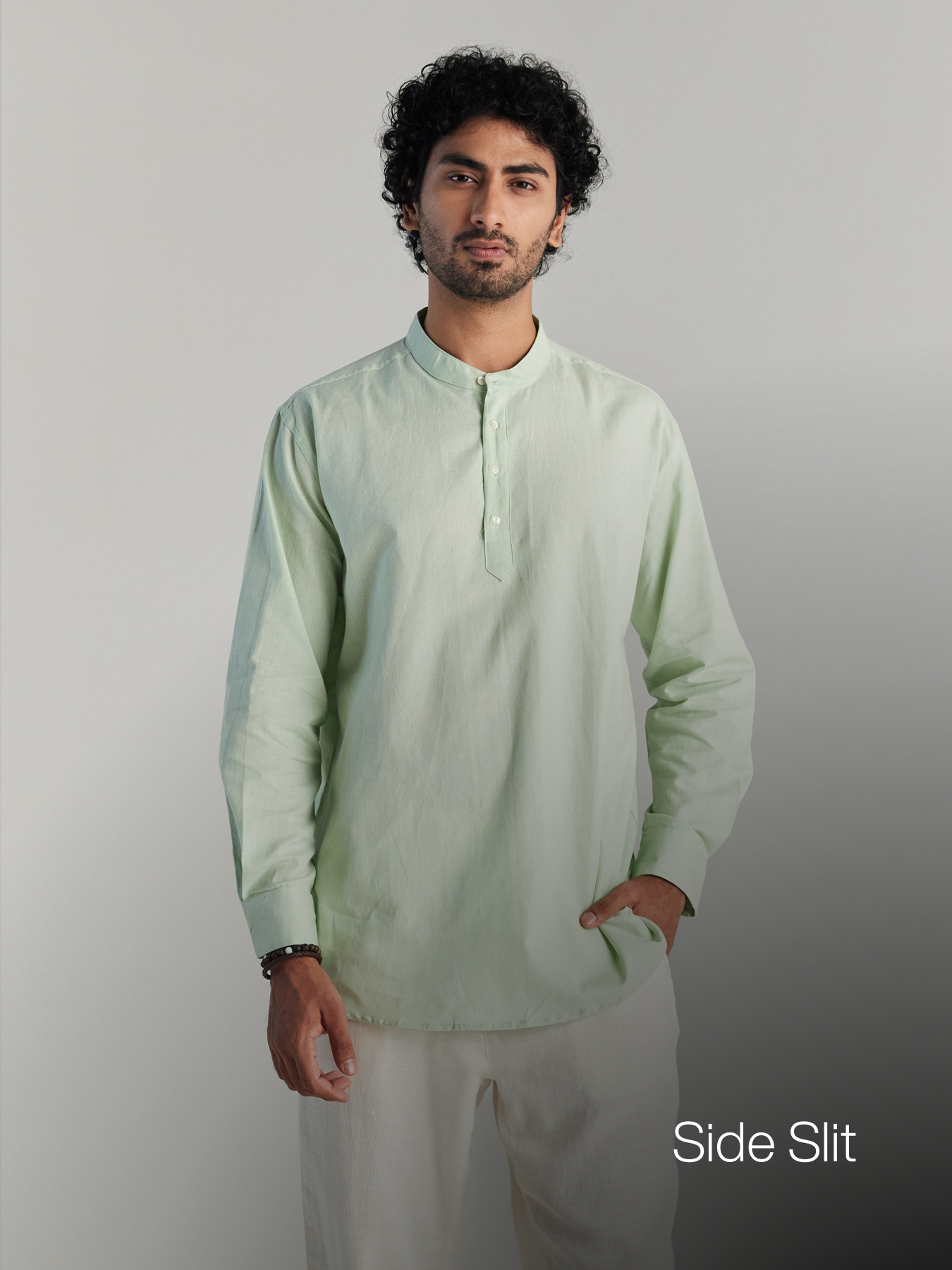 Men Mint Green Airy Linen Short Kurta