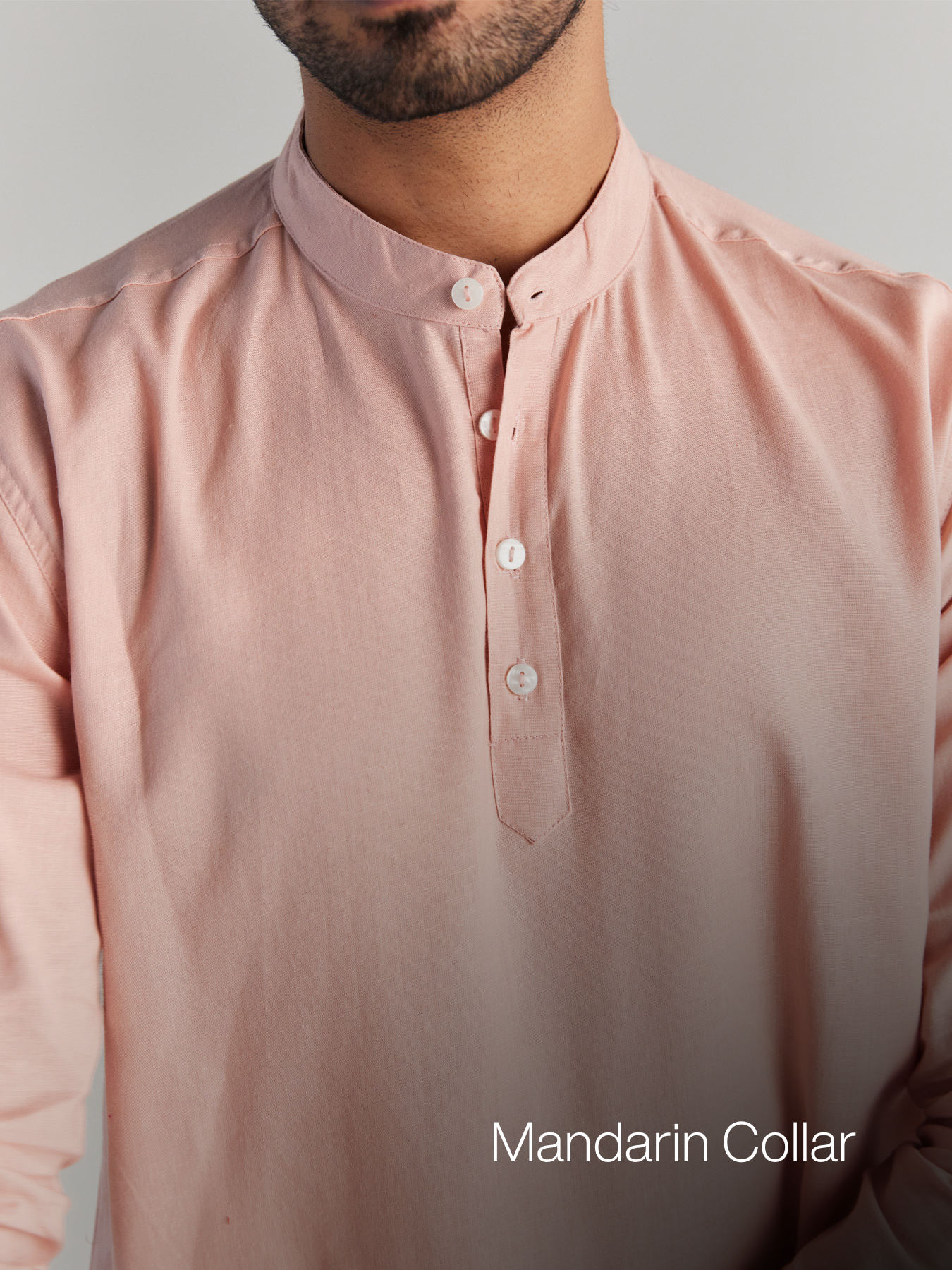 Men Salmon Pink Airy Linen Short Kurta