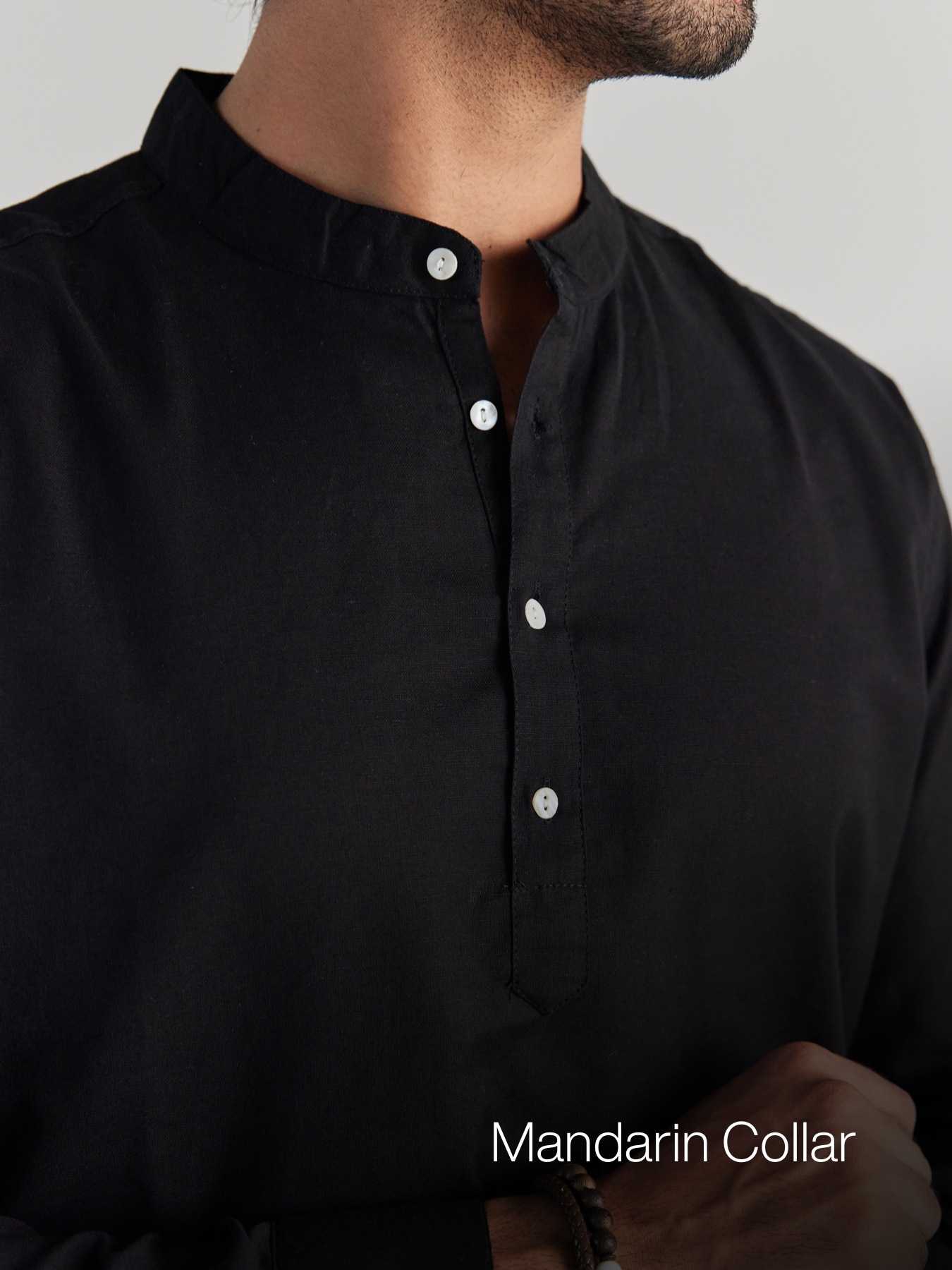 Men Black Airy Linen Short Kurta