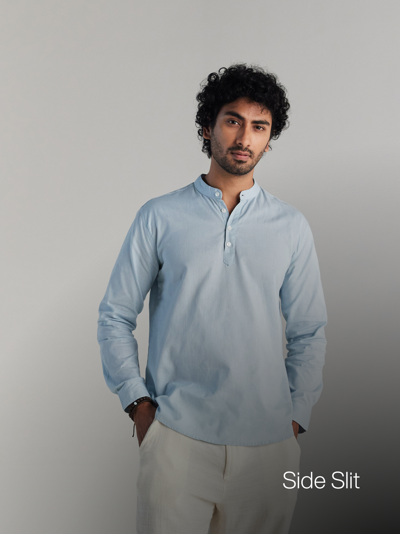 Men Sky Blue Airy Linen Short Kurta