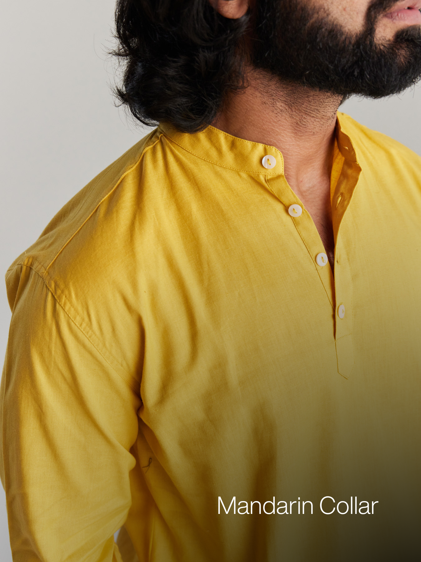 Men Yellow Airy Linen Short Kurta