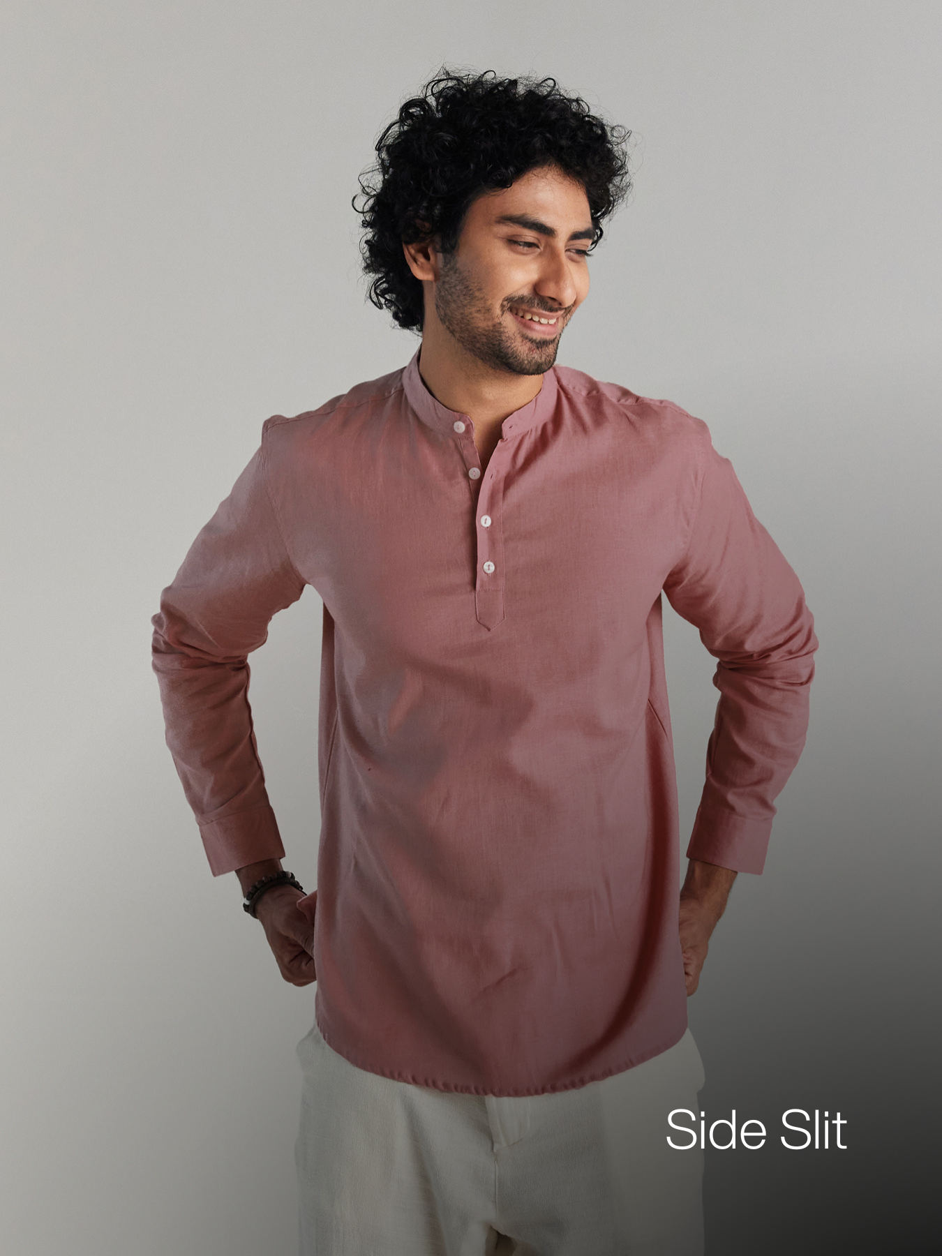 Men Rose Taupe Airy Linen Short Kurta