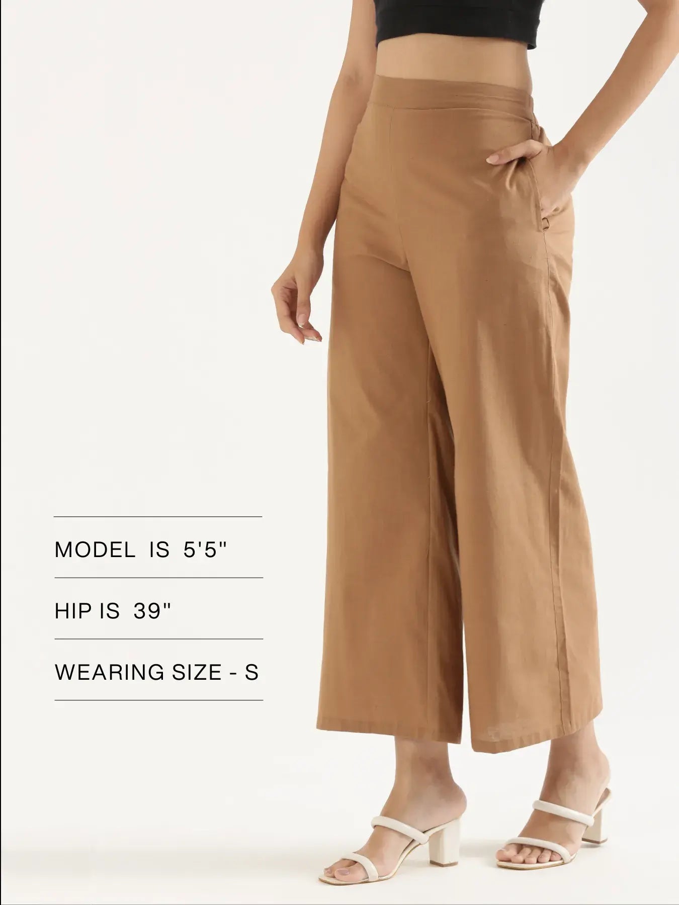 Women Coffee Brown Airy Linen Wide Leg Pant