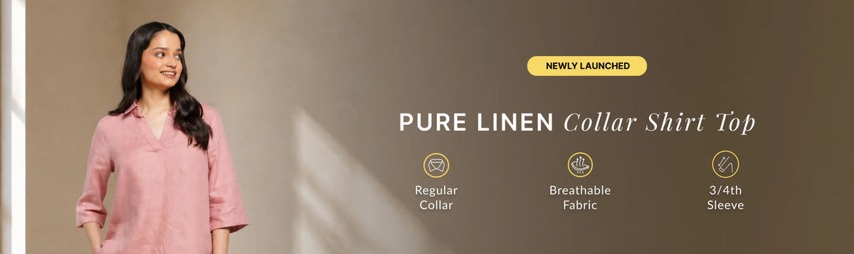 Women Pure Linen Collared Shirt Top