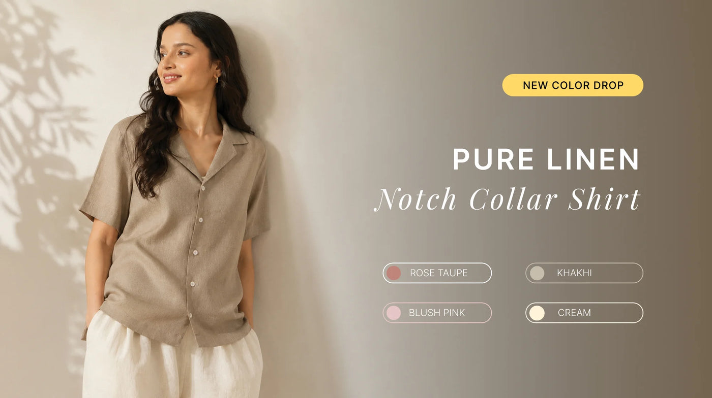Women Pure Linen Notch Collar Shirts