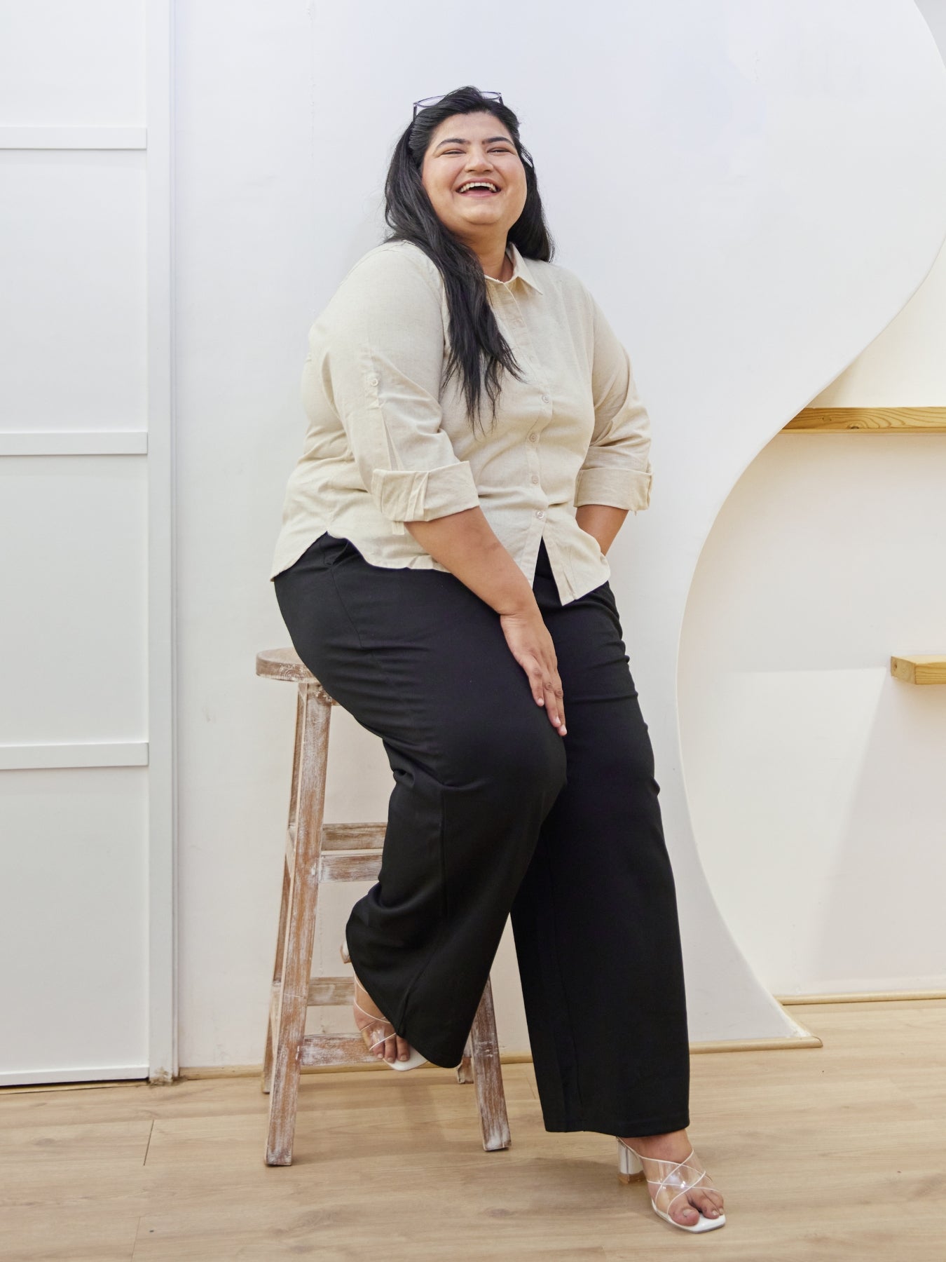 Women Plus Size Black Wide Leg Pants #Size_2XL