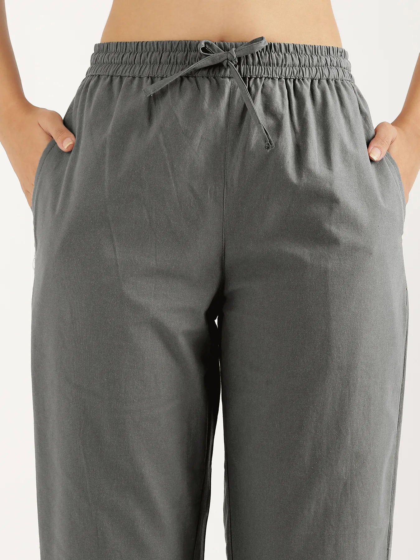 Women Cement Grey Cotton Straight Pant