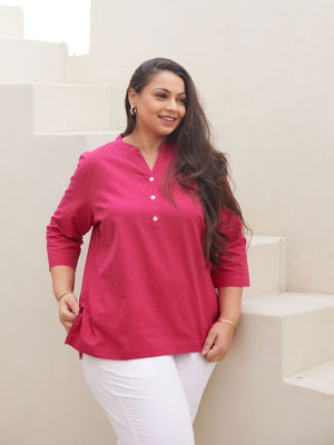 Women Hot Pink Airy Linen Short Kurta