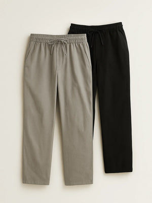 Men Black & Grey Cotton Pant