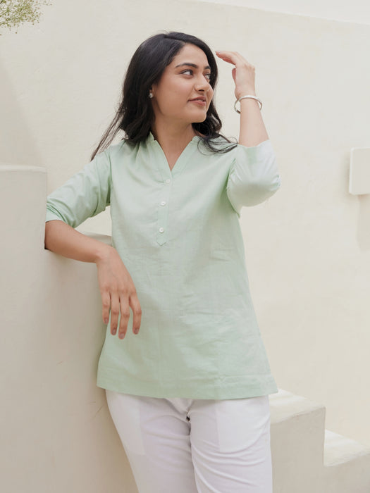 Women Yellow & Mint Green Short Kurta