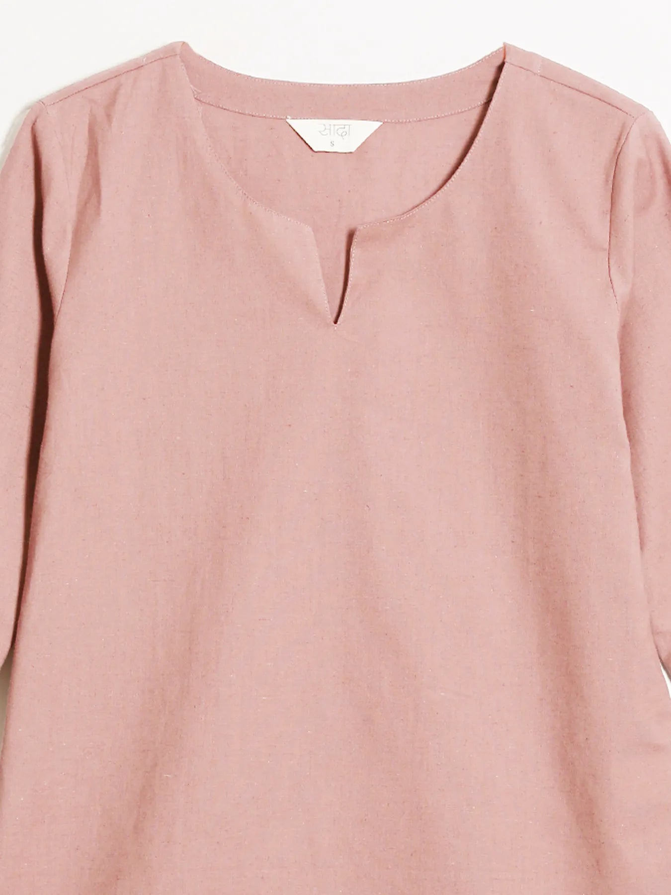 Women Salmon Pink Airy Linen Split Neck Short Kurta