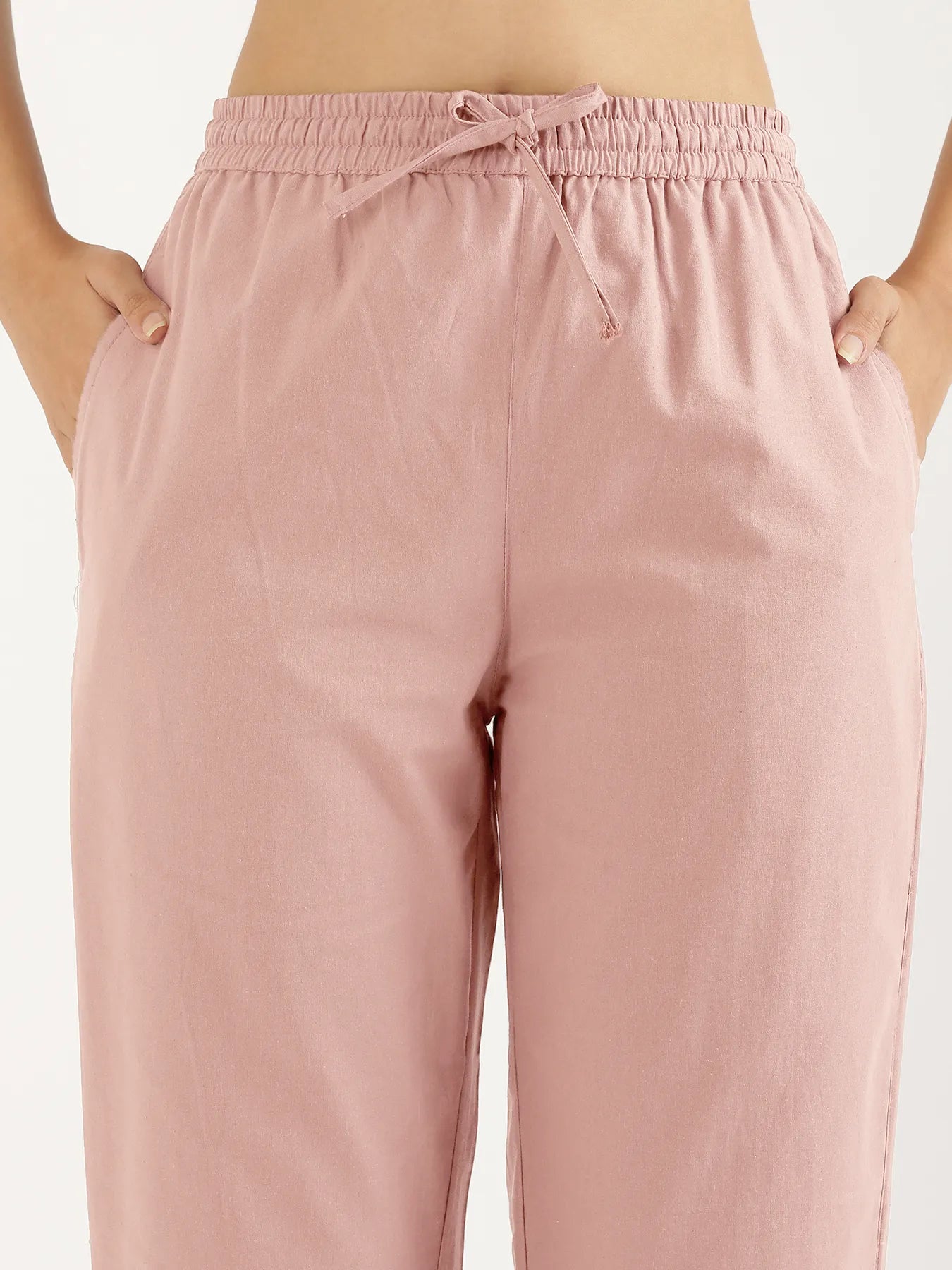 Women Salmon Pink Cotton Straight Pant