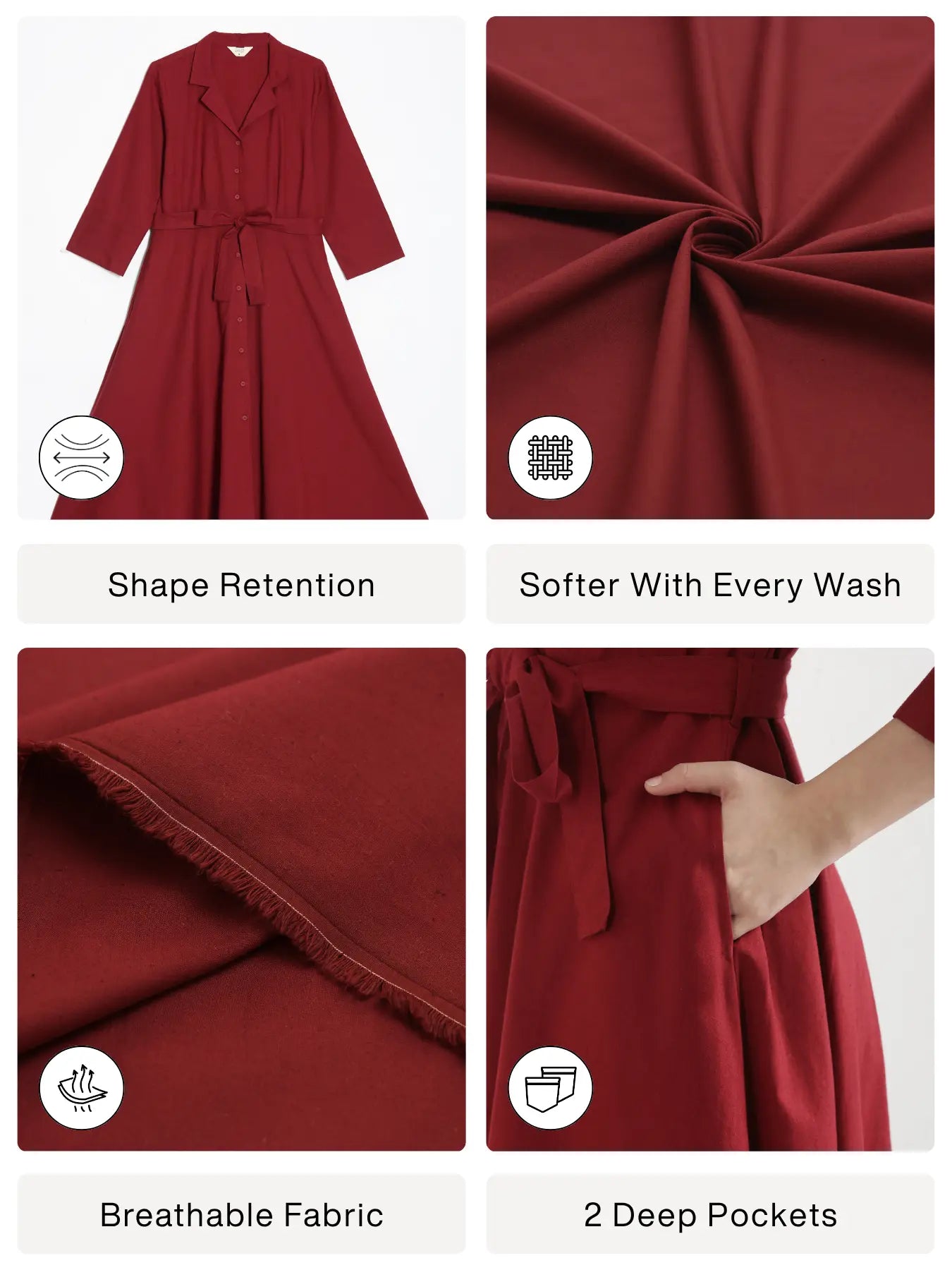 Women Maroon Airy Linen Flared Dress
