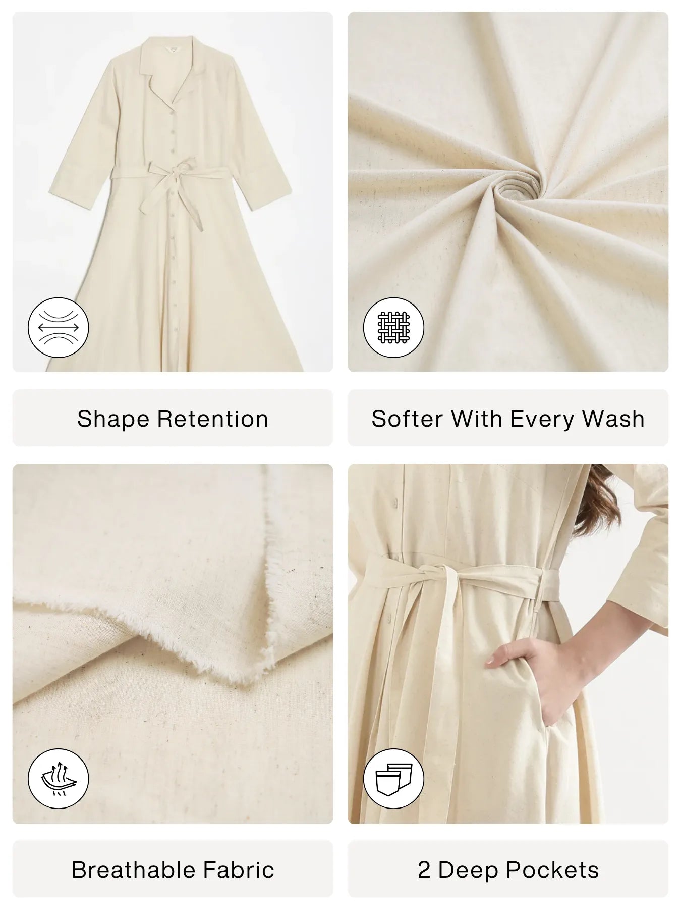 Women Ecru Airy Linen Flared Dress