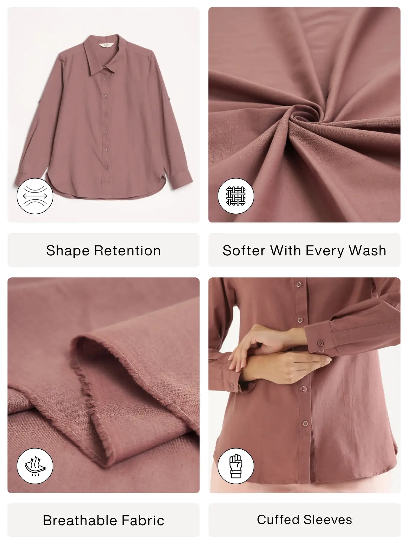 Women Rose Taupe Airy-Linen Shirt
