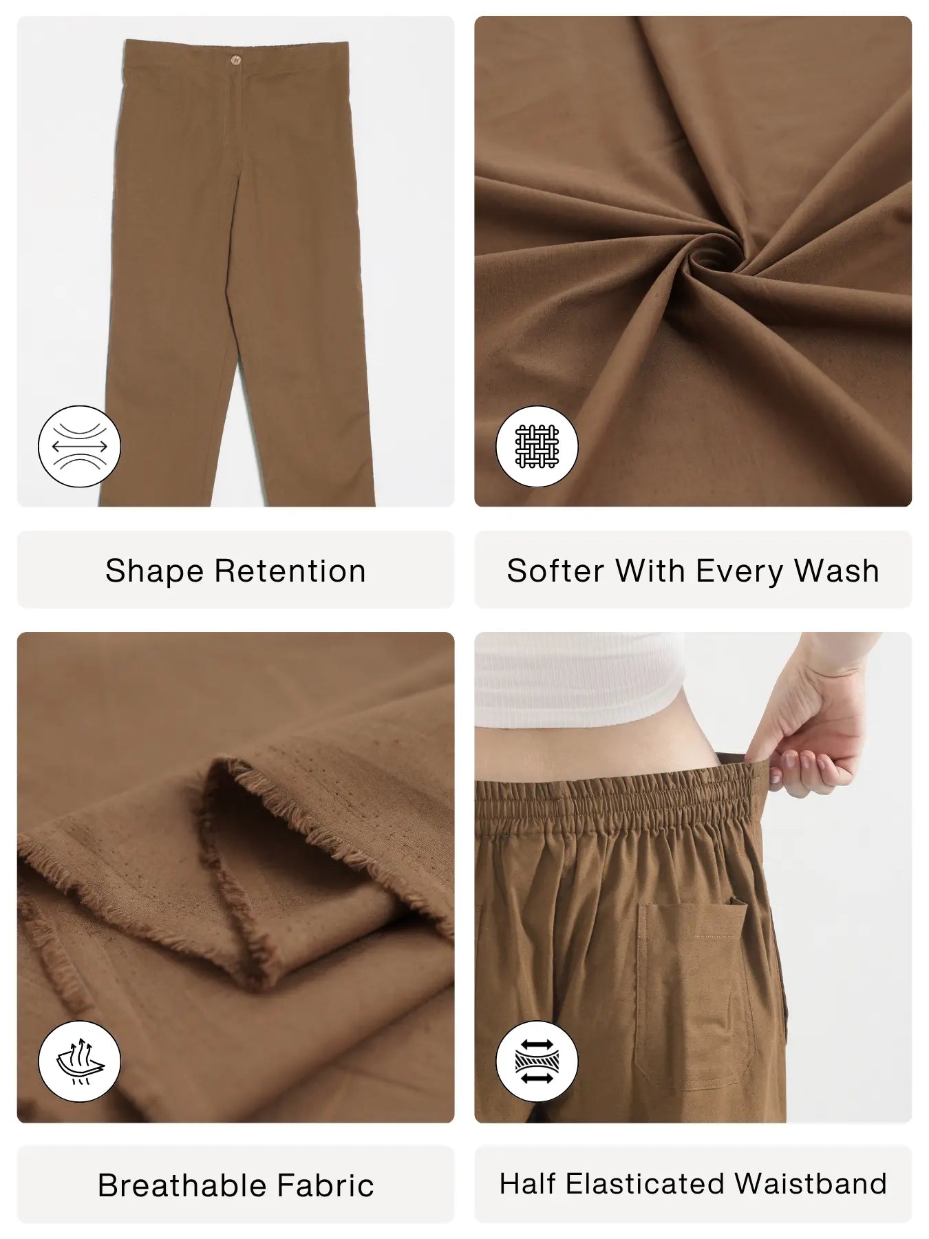 Women Coffee Brown Airy Linen Straight Pants
