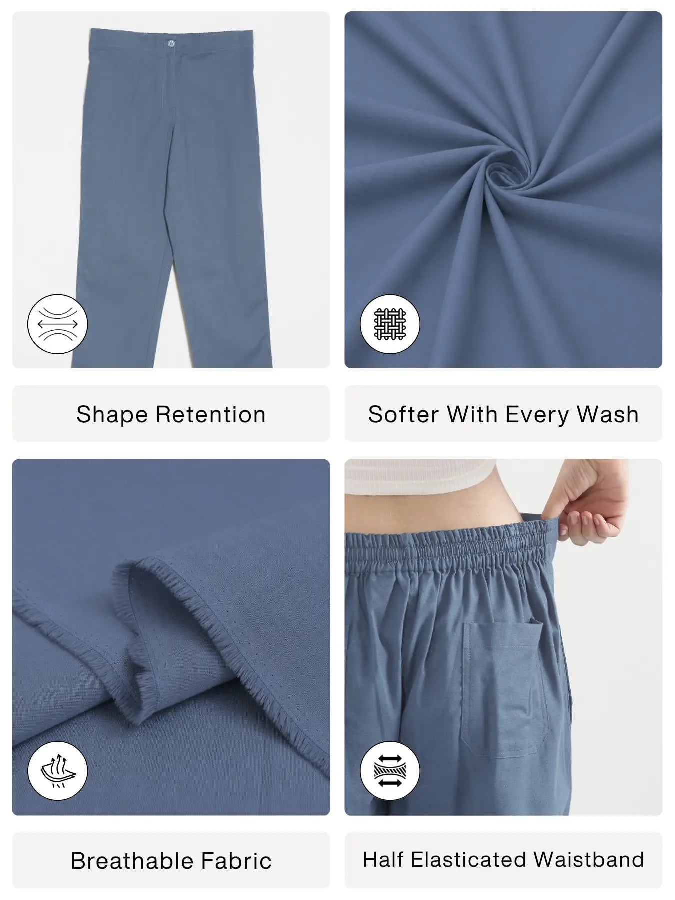 Women English Blue Airy Linen Straight Pants