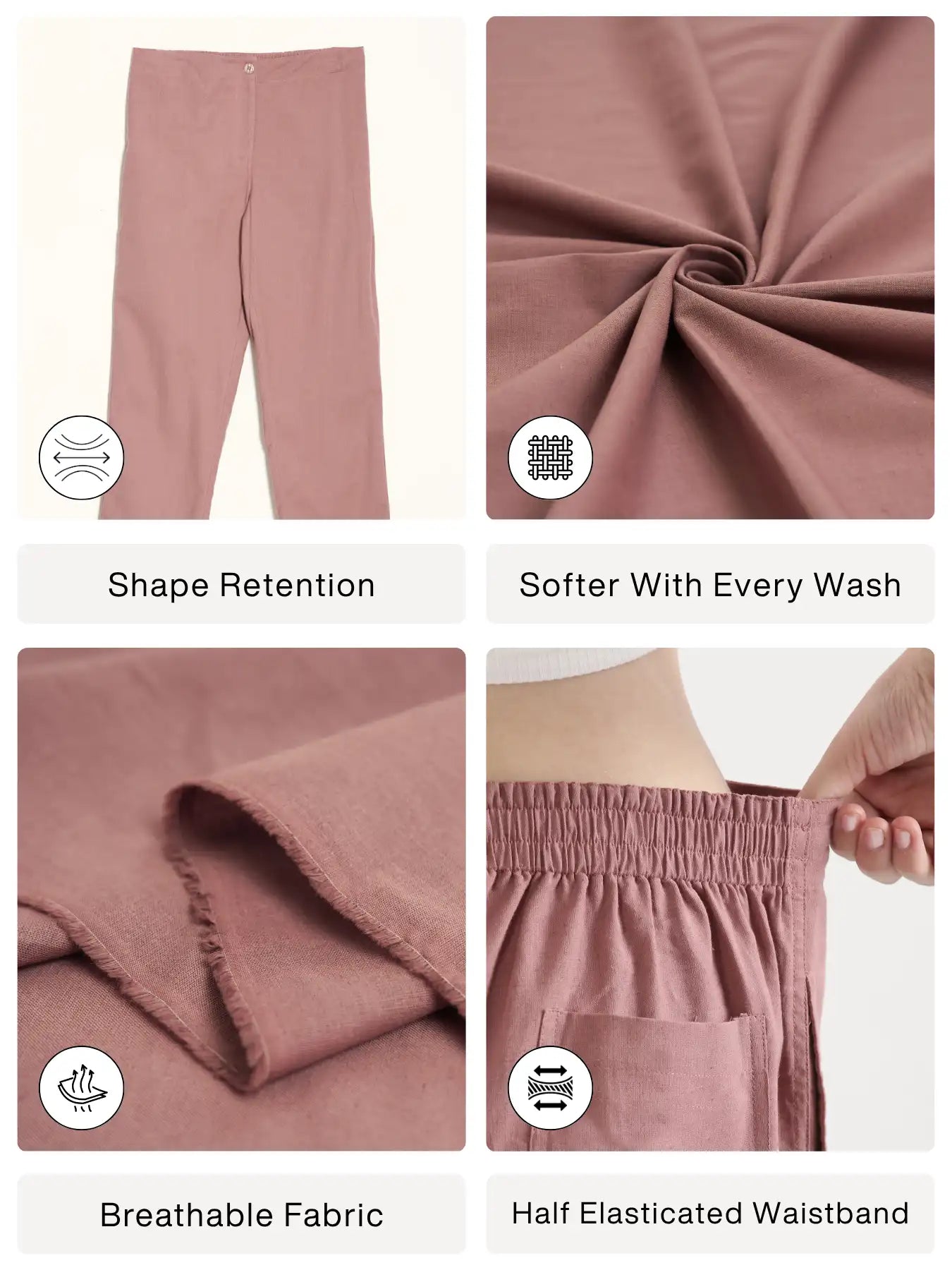 Women Rose Taupe Airy Linen Straight Pants