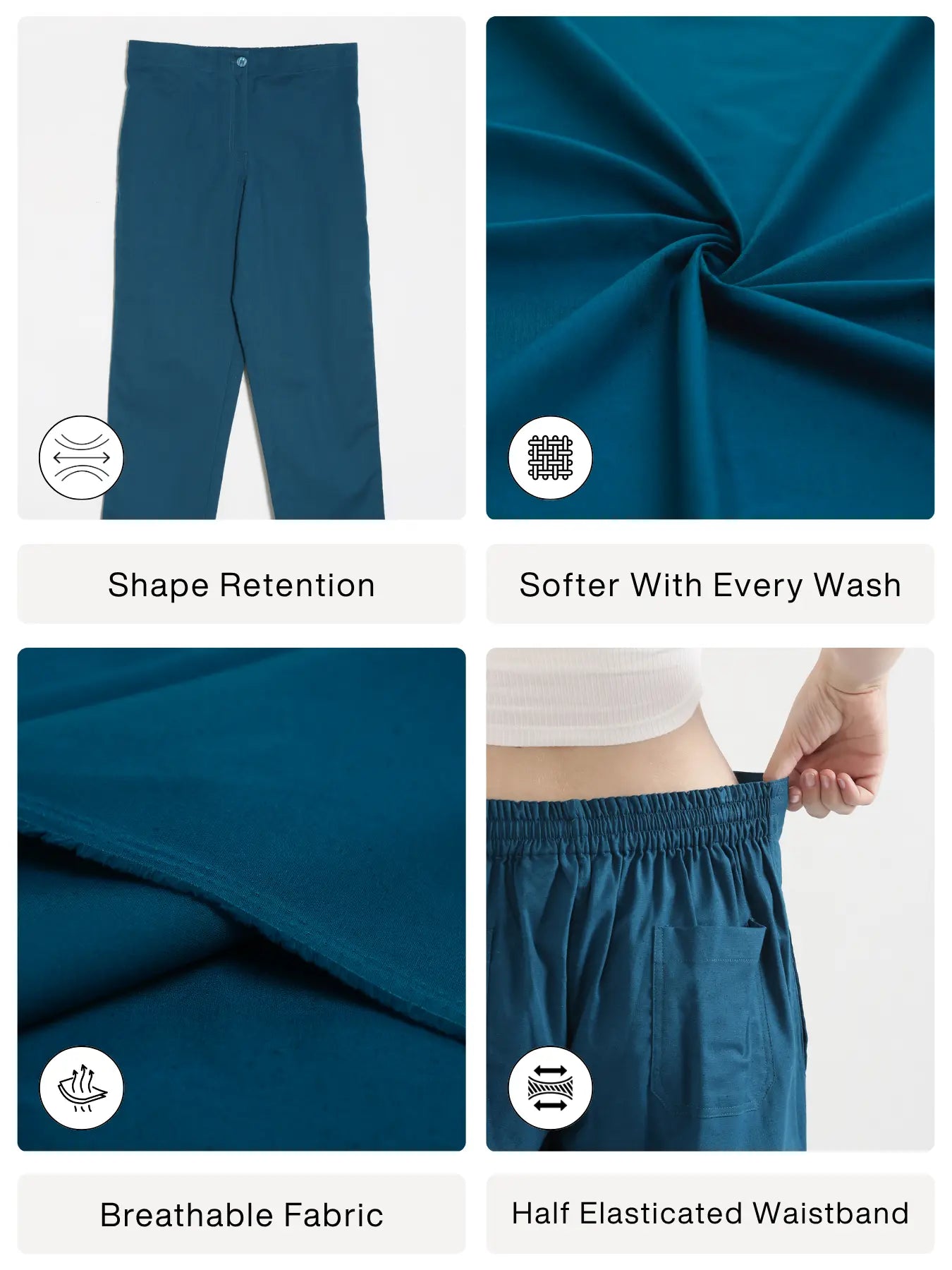 Women Turquoise Airy Linen Straight Pants