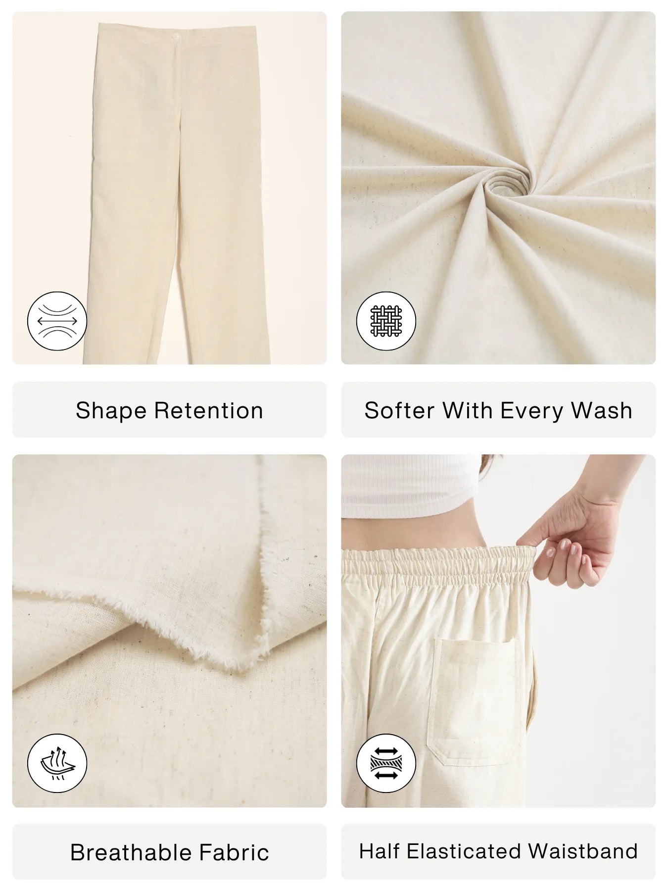 Women Ecru Airy Linen Straight Pants