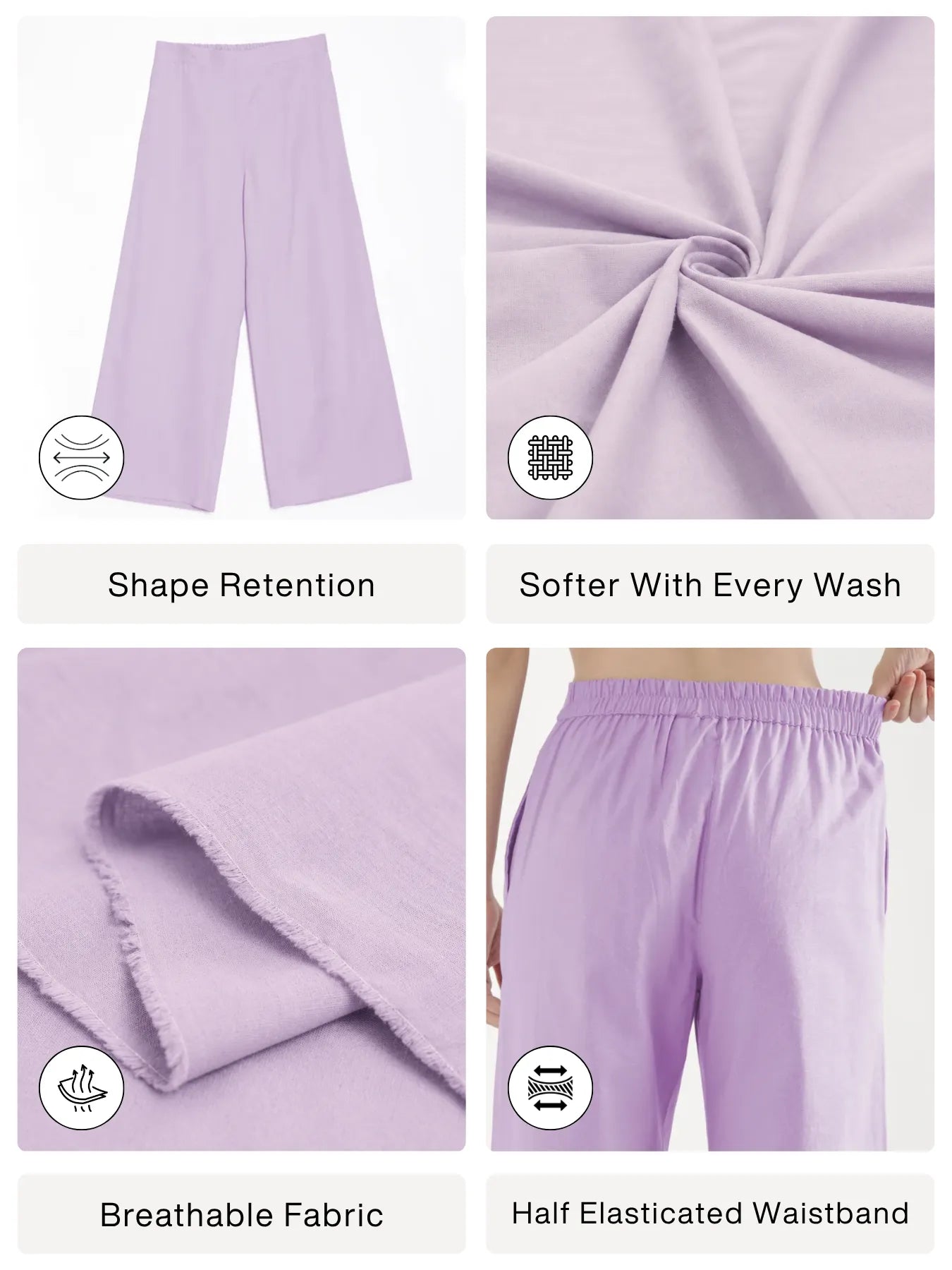 Women Lilac Airy Linen Wide Leg Pant