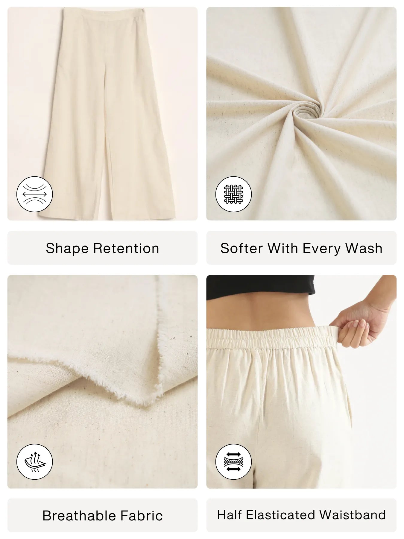 Women Ecru Airy Linen Wide Leg Pant