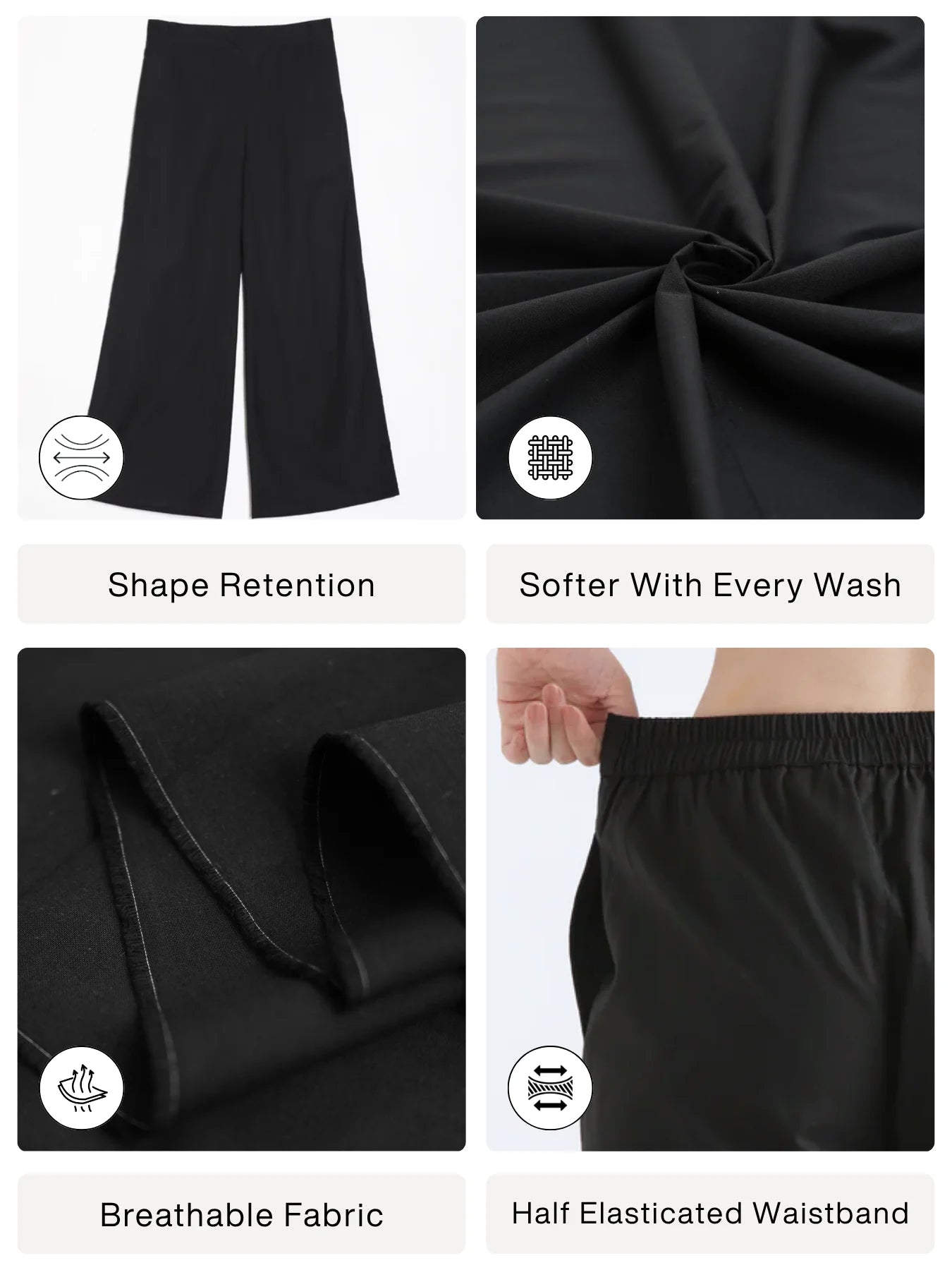 Women Black Airy Linen Wide Leg Pant