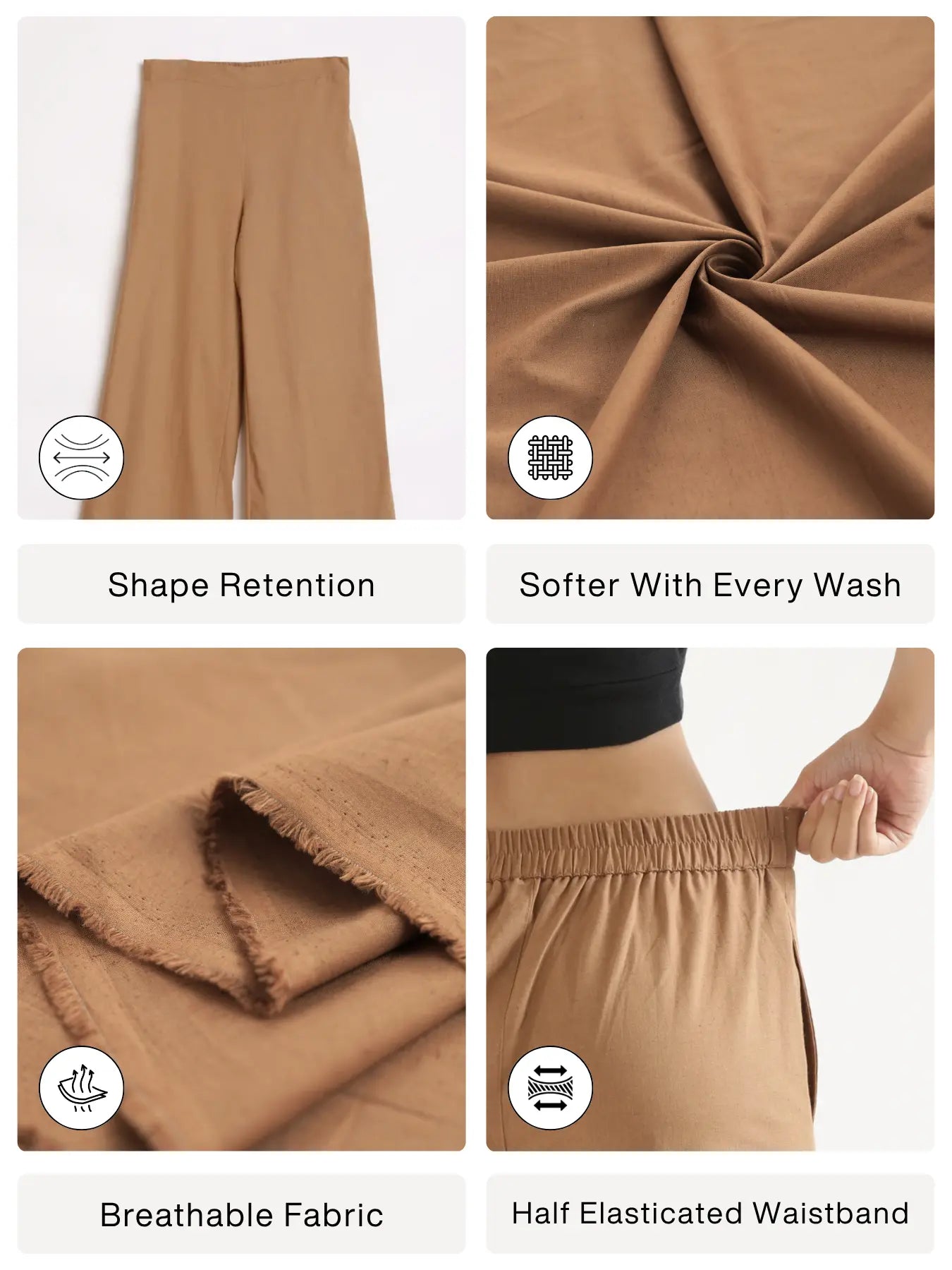 Women Coffee Brown Airy Linen Wide Leg Pant