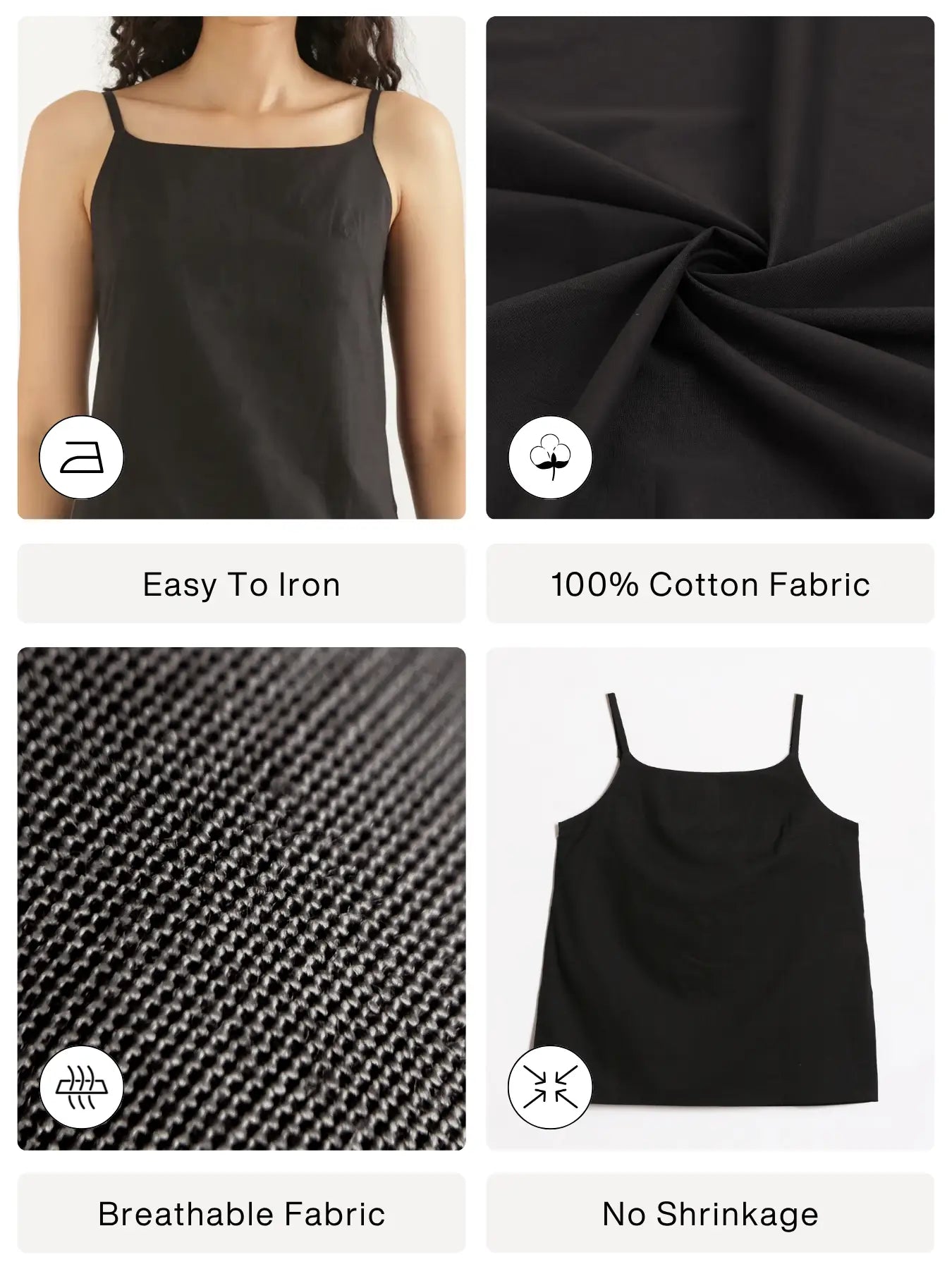 Women Black Cotton Camisole Top