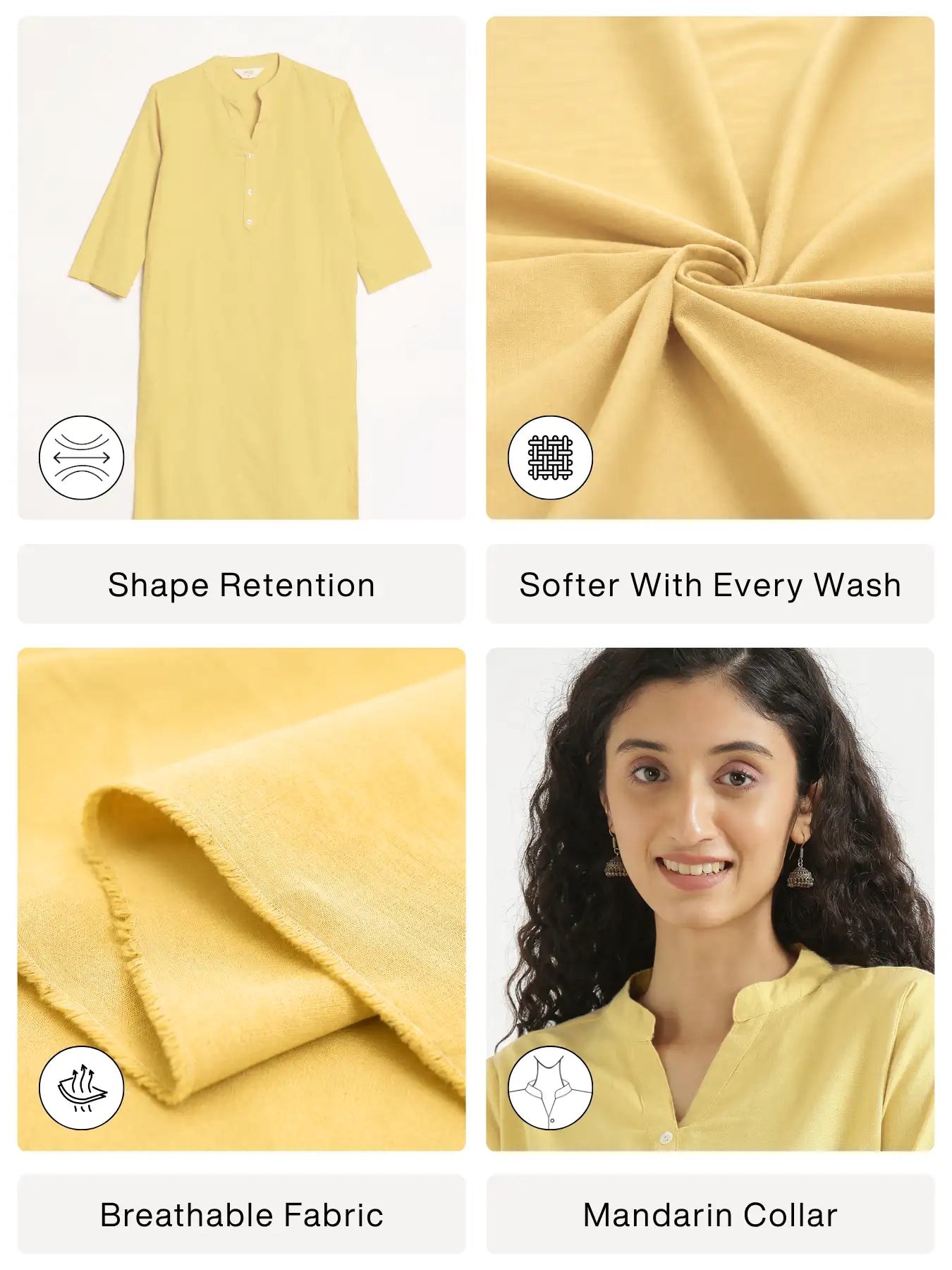 Women Lemon Yellow Airy Linen Long Kurta