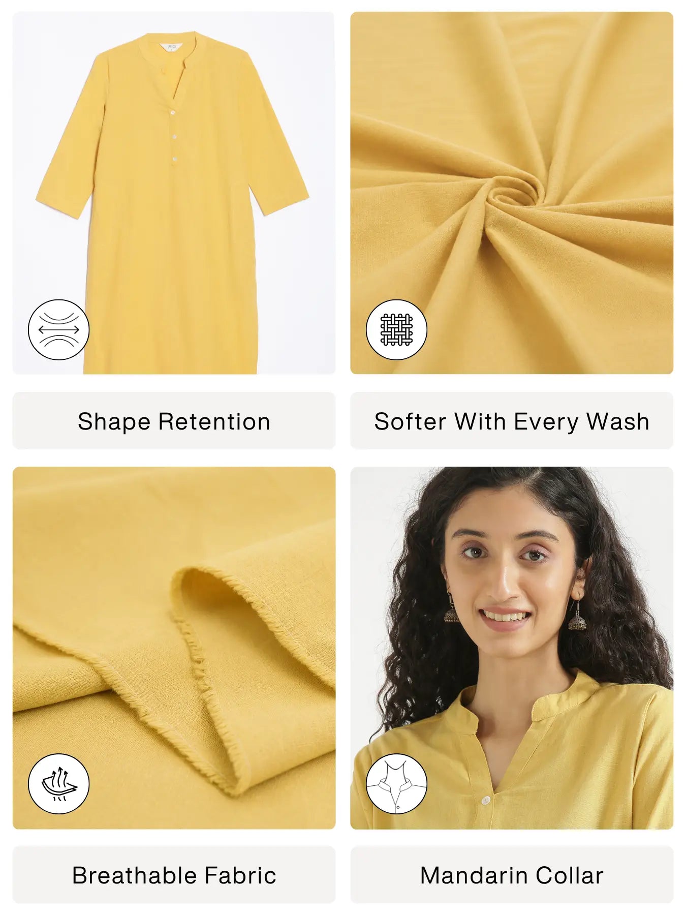 Women Lemon Yellow Airy Linen Long Kurta