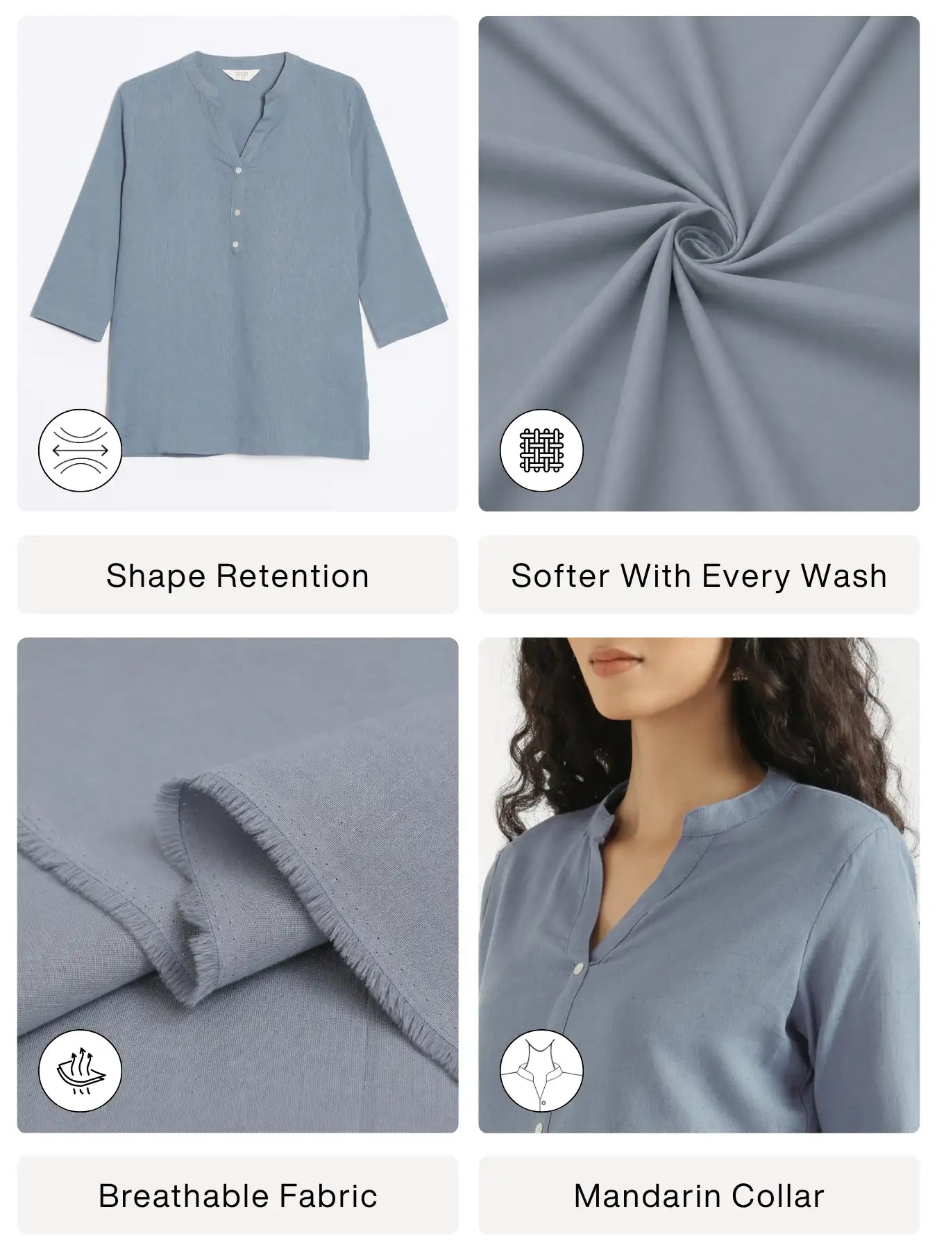 Women English Blue Airy Linen Short Kurta