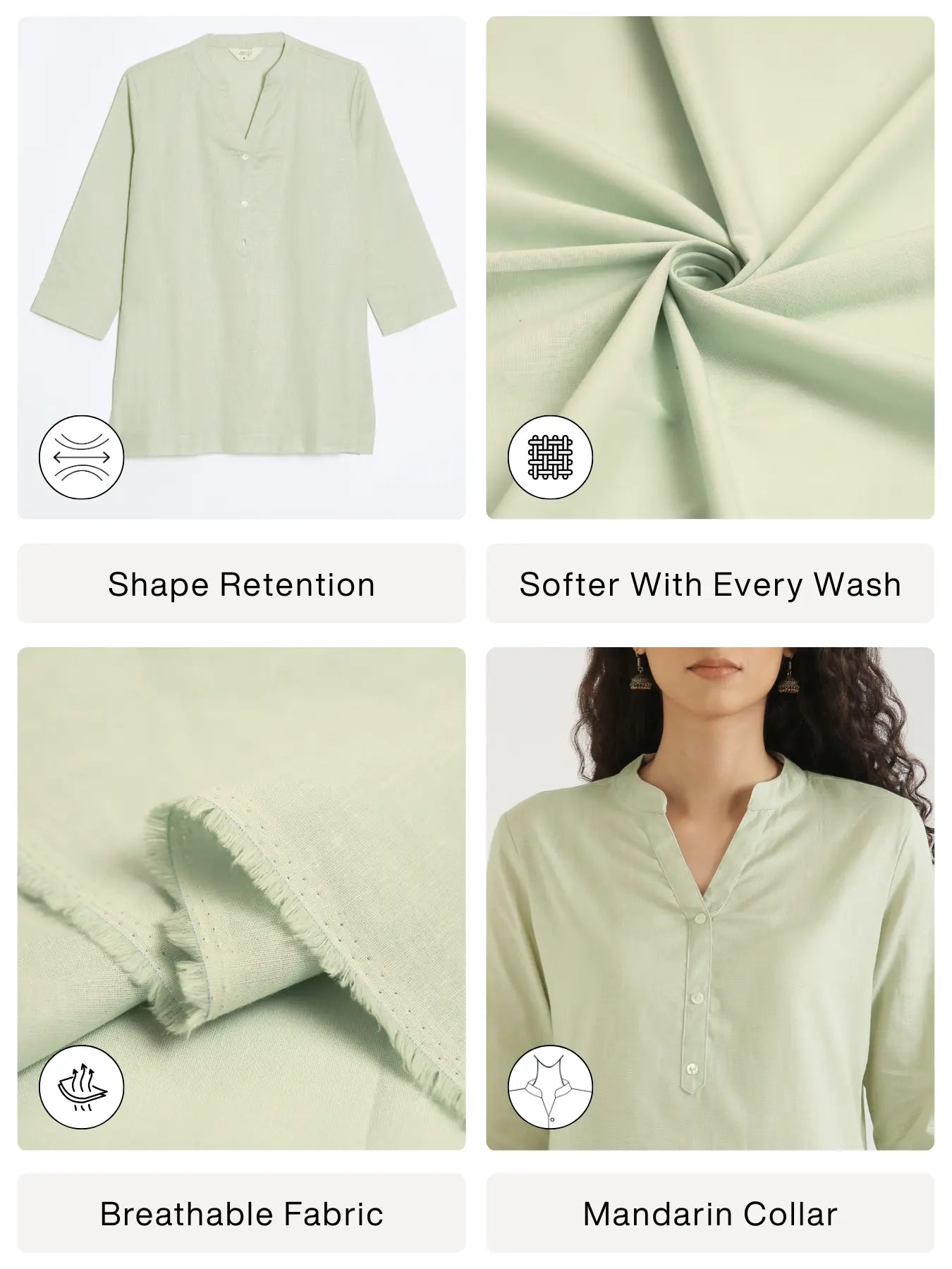 Women Mint Green Airy Linen Short Kurta