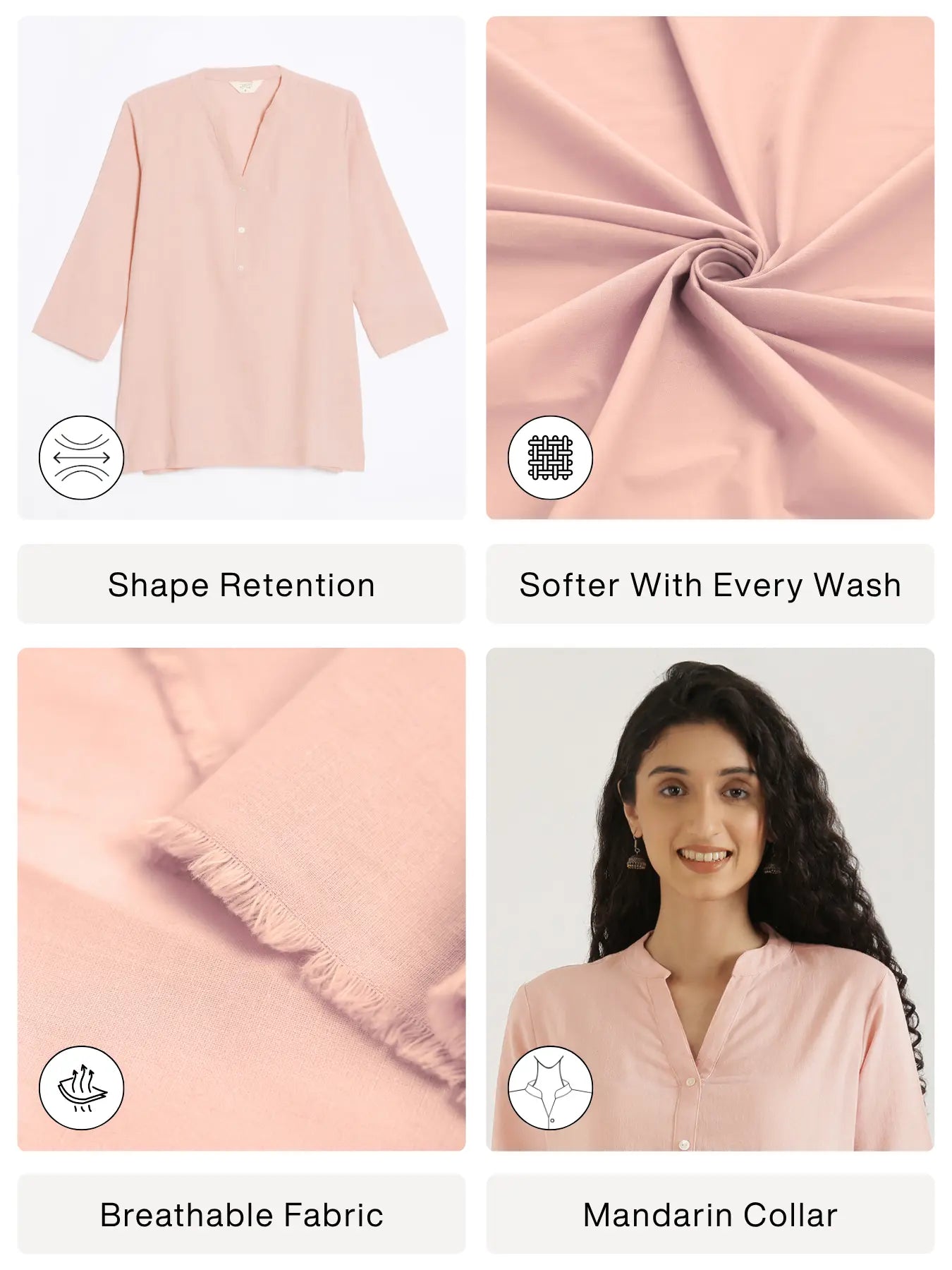 Women Peach Airy Linen Short Kurta