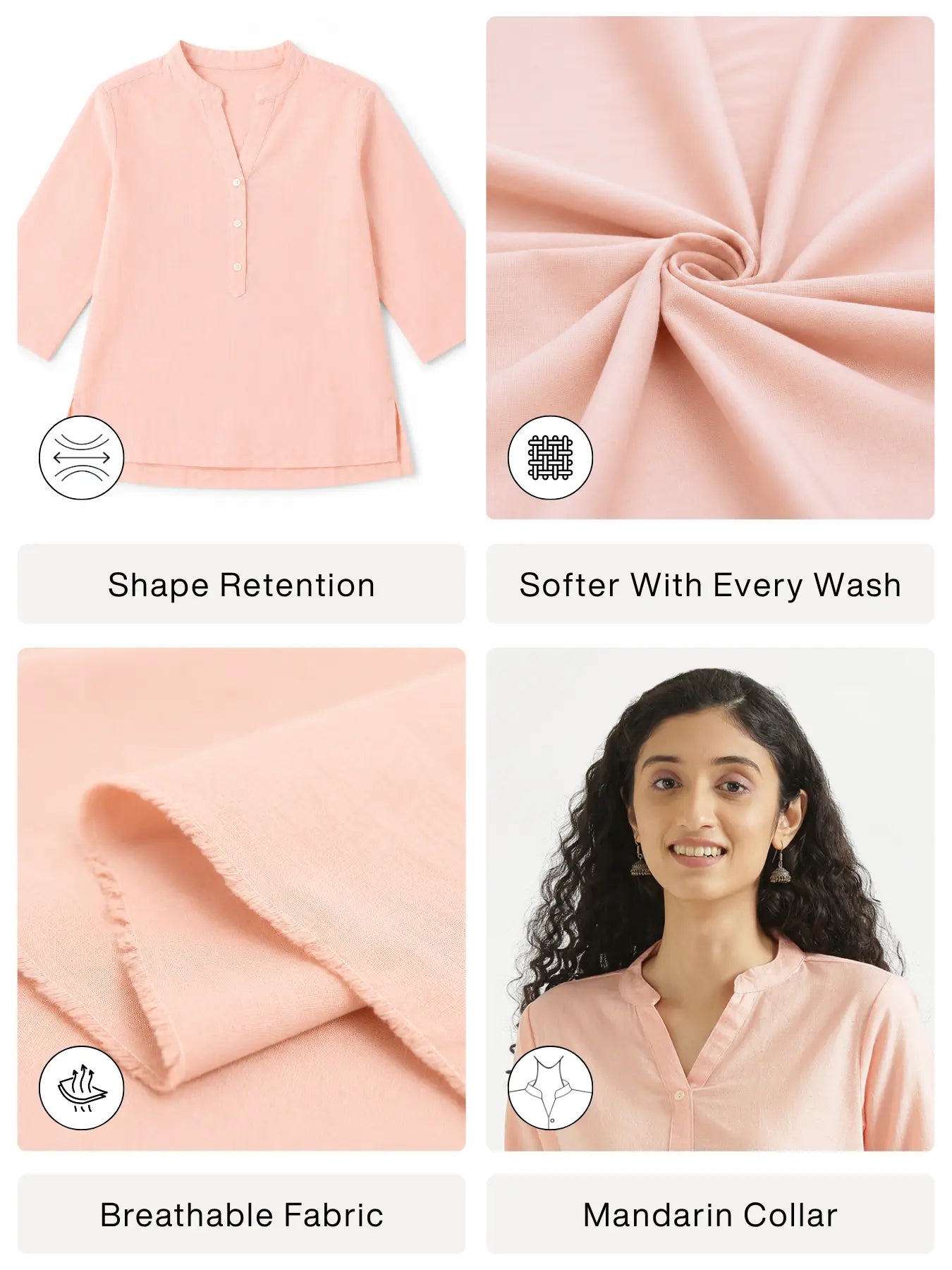 Women Salmon Pink Airy Linen Short Kurta