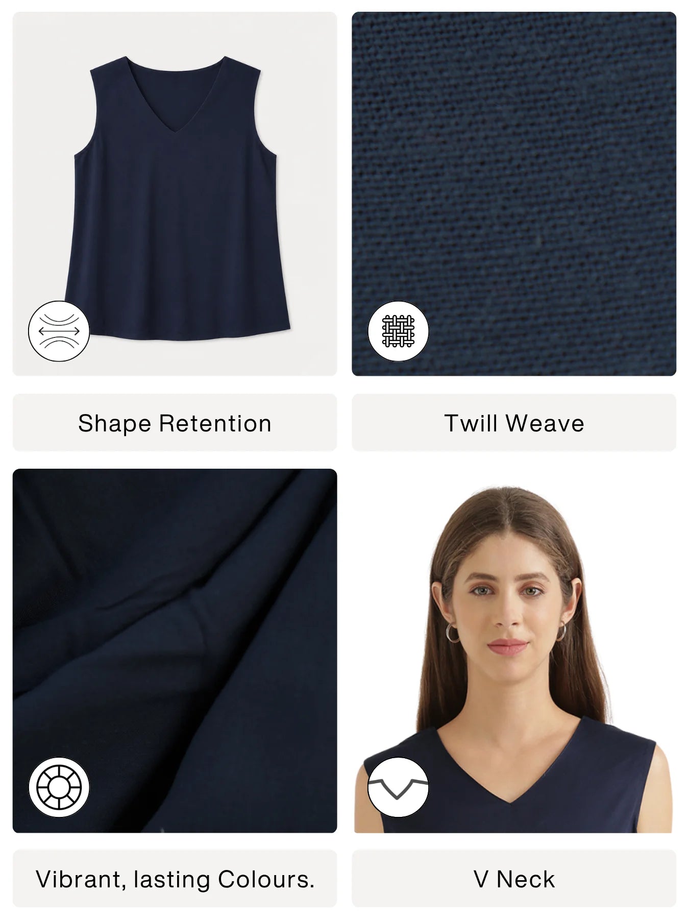 Women Navy Blue V-Neck Sleeveless Top