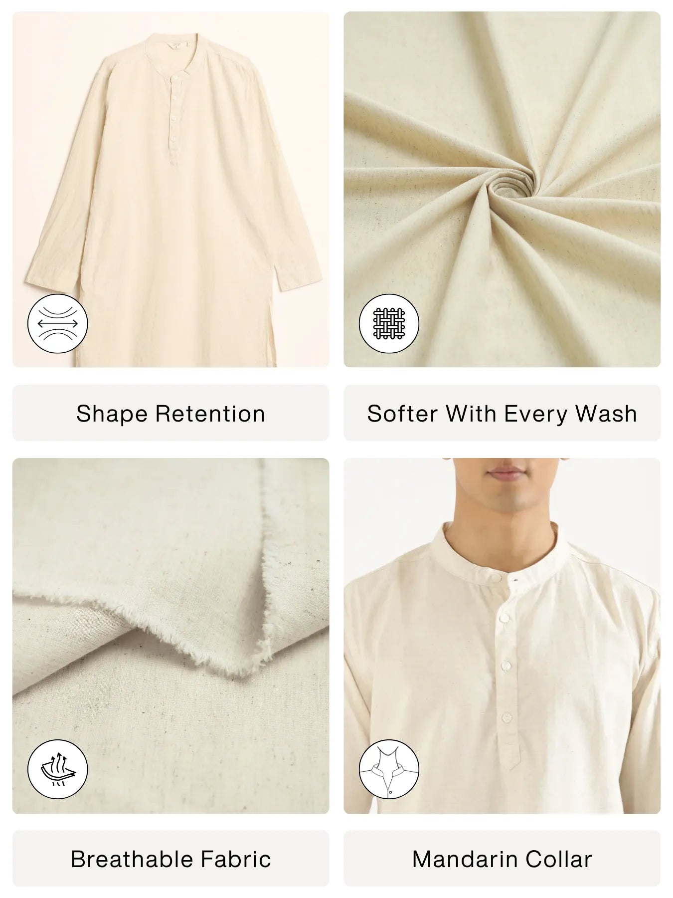 Men Ecru Airy Linen Long Kurta