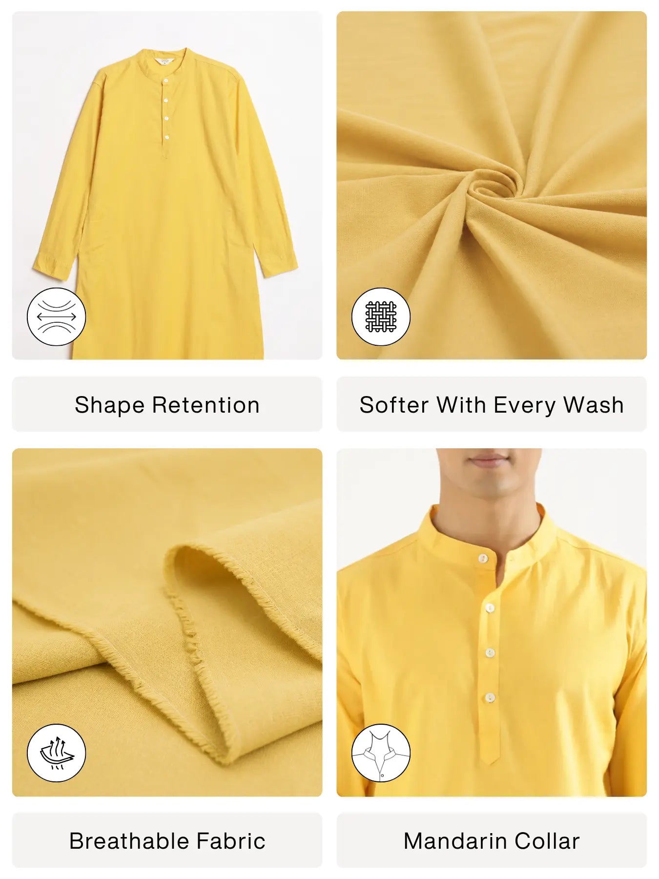 Men Yellow Airy Linen Long Kurta