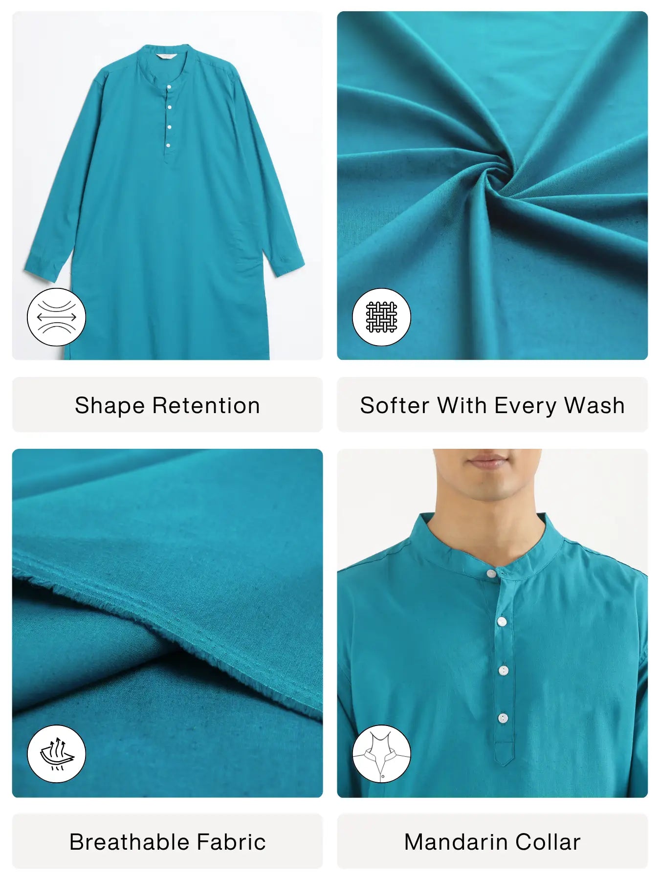 Men Teal Airy Linen Long Kurta
