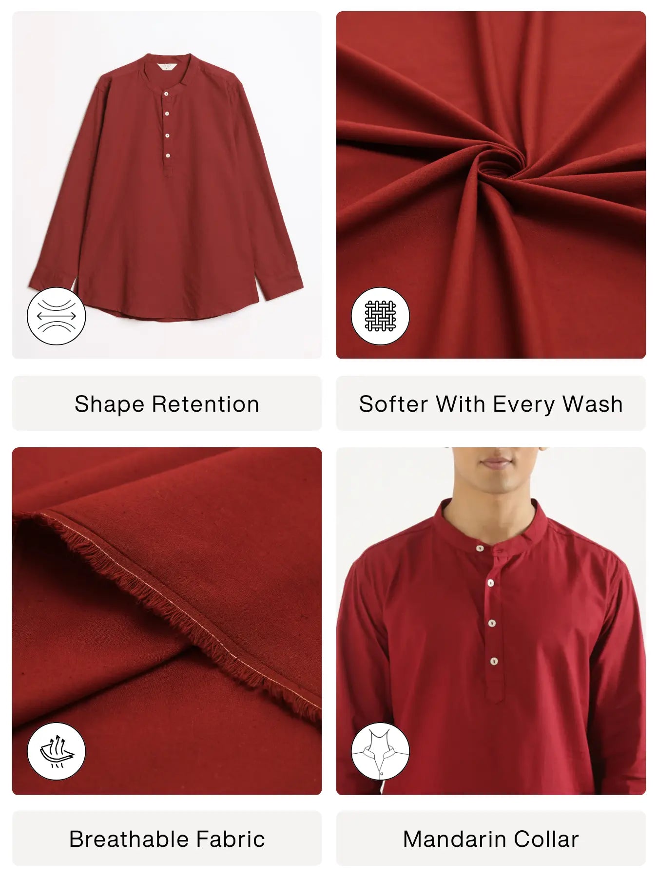 Men Maroon Airy Linen Short Kurta