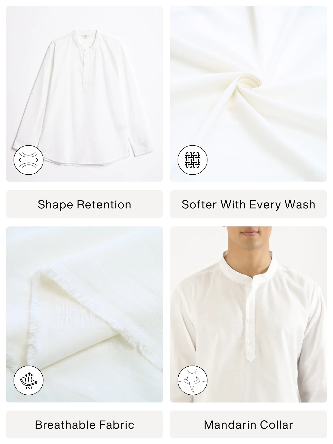 Men White Airy Linen Short Kurta