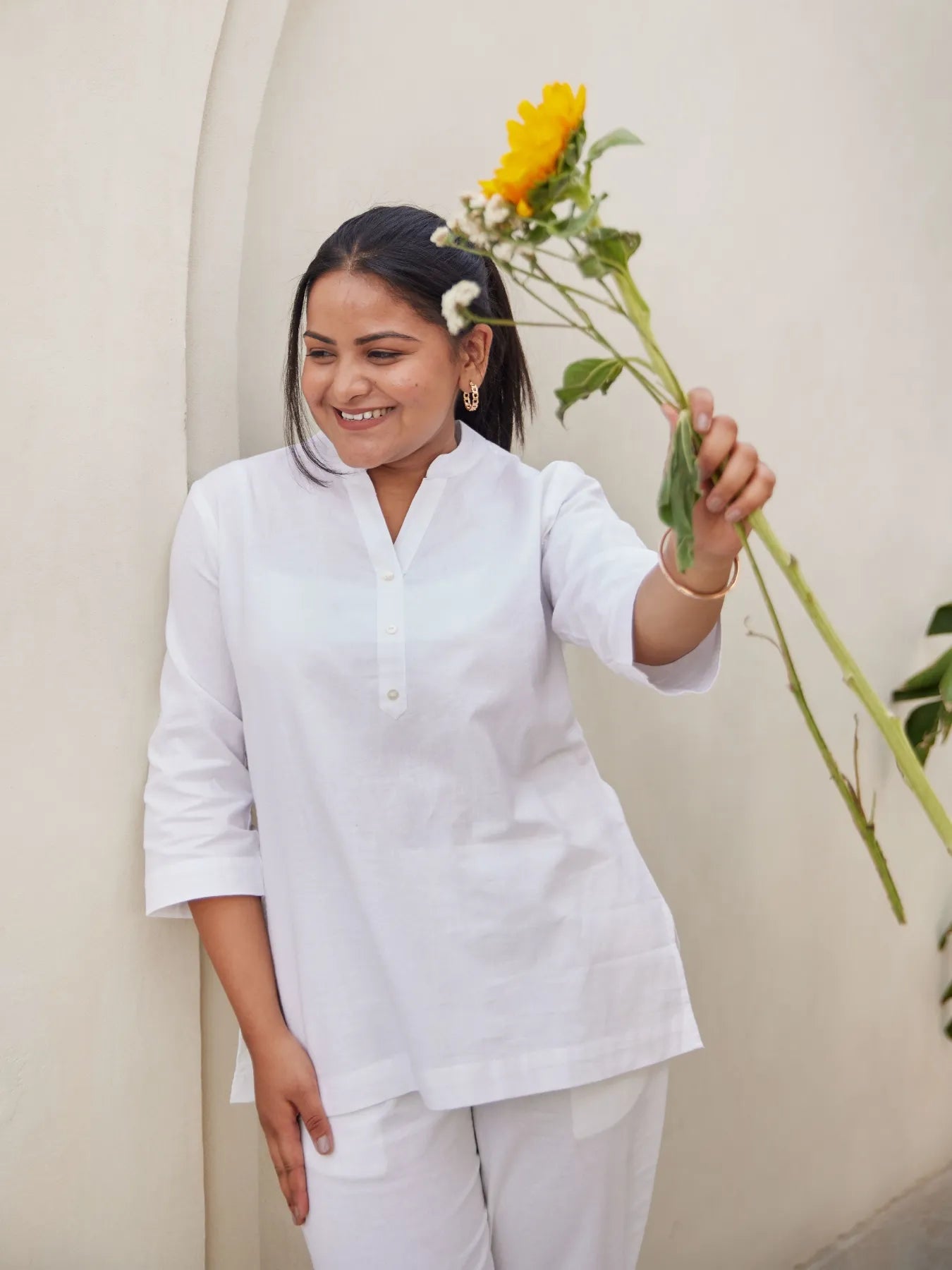 Women White Airy Linen Short Kurta