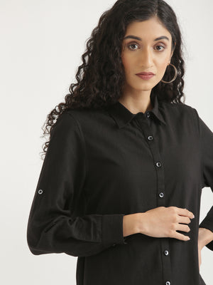 Women Black Airy-Linen Shirt