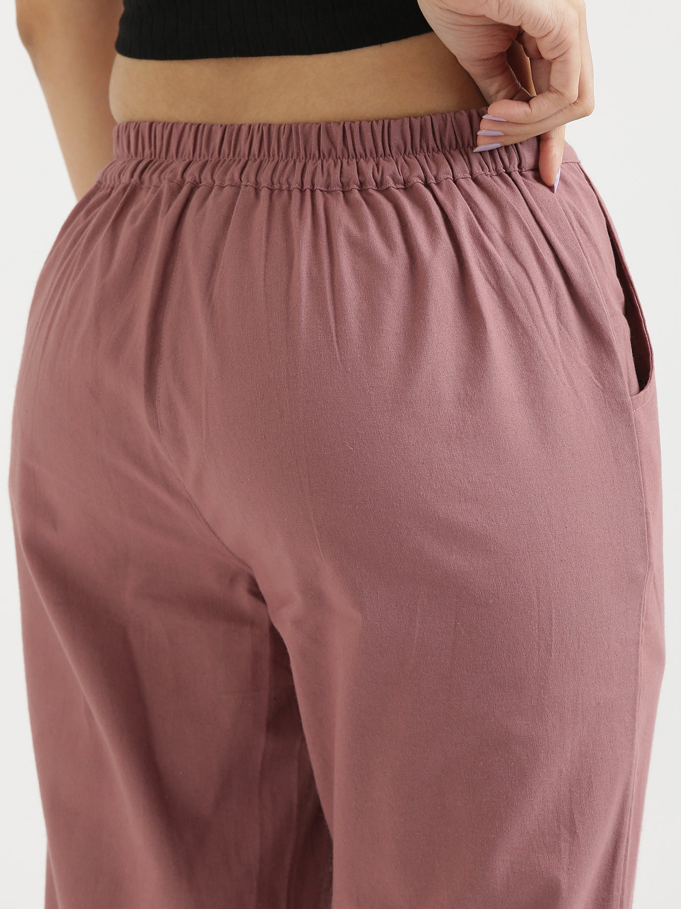 Women Black & Rose Taupe Cotton Pant