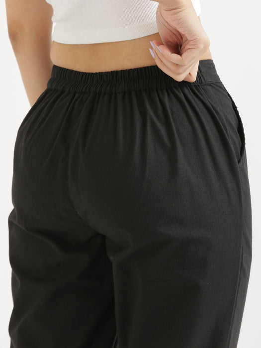 Women Black & Cement Grey Cotton Pant
