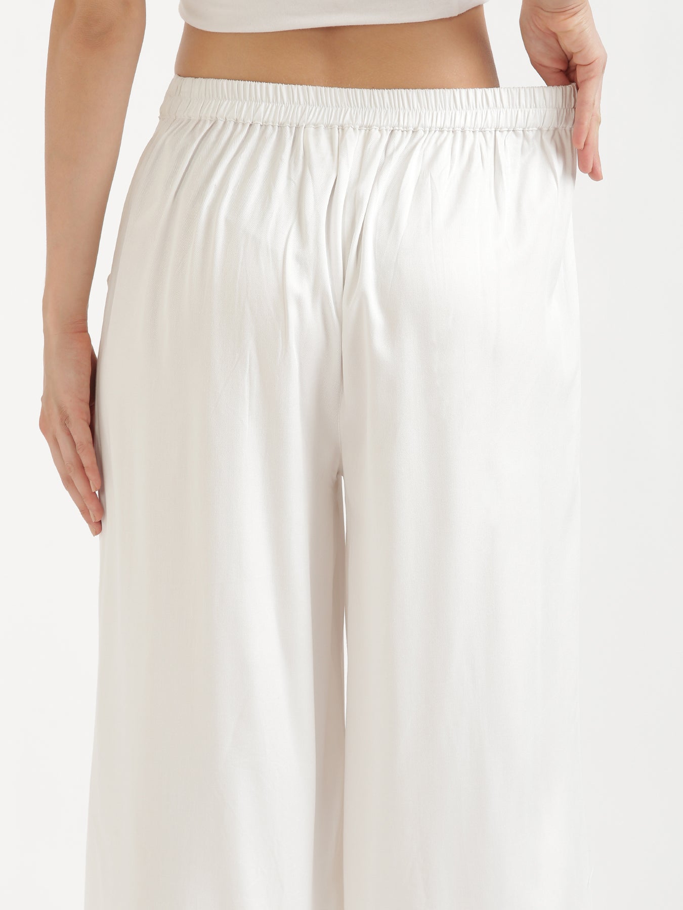 Women Plus Size White Viscose Palazzo Pant