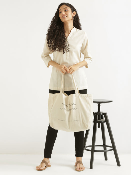 Women Ecru & Maroon Short Kurta